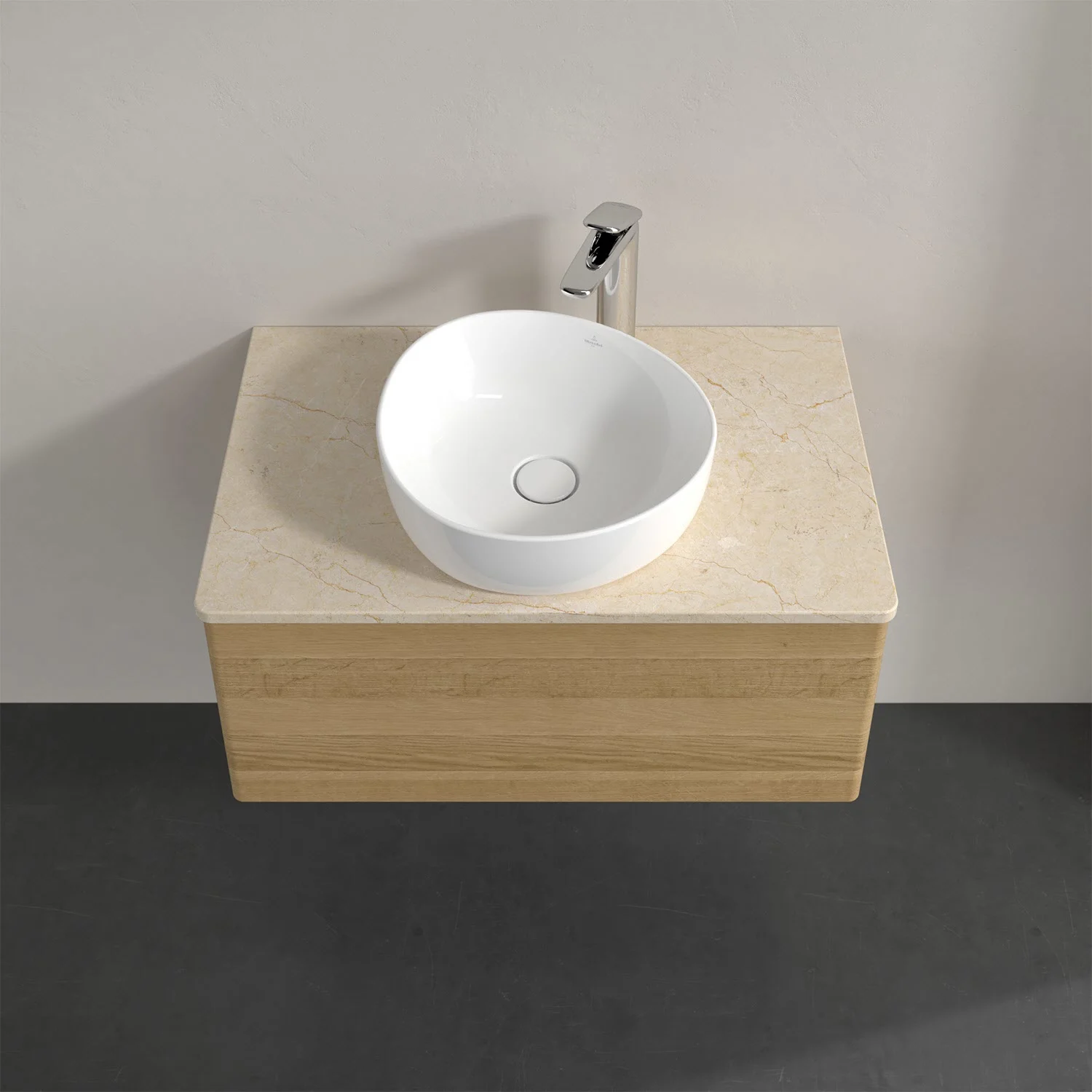Umywalka z beżowym marmurem i białą misą, Villeroy & Boch