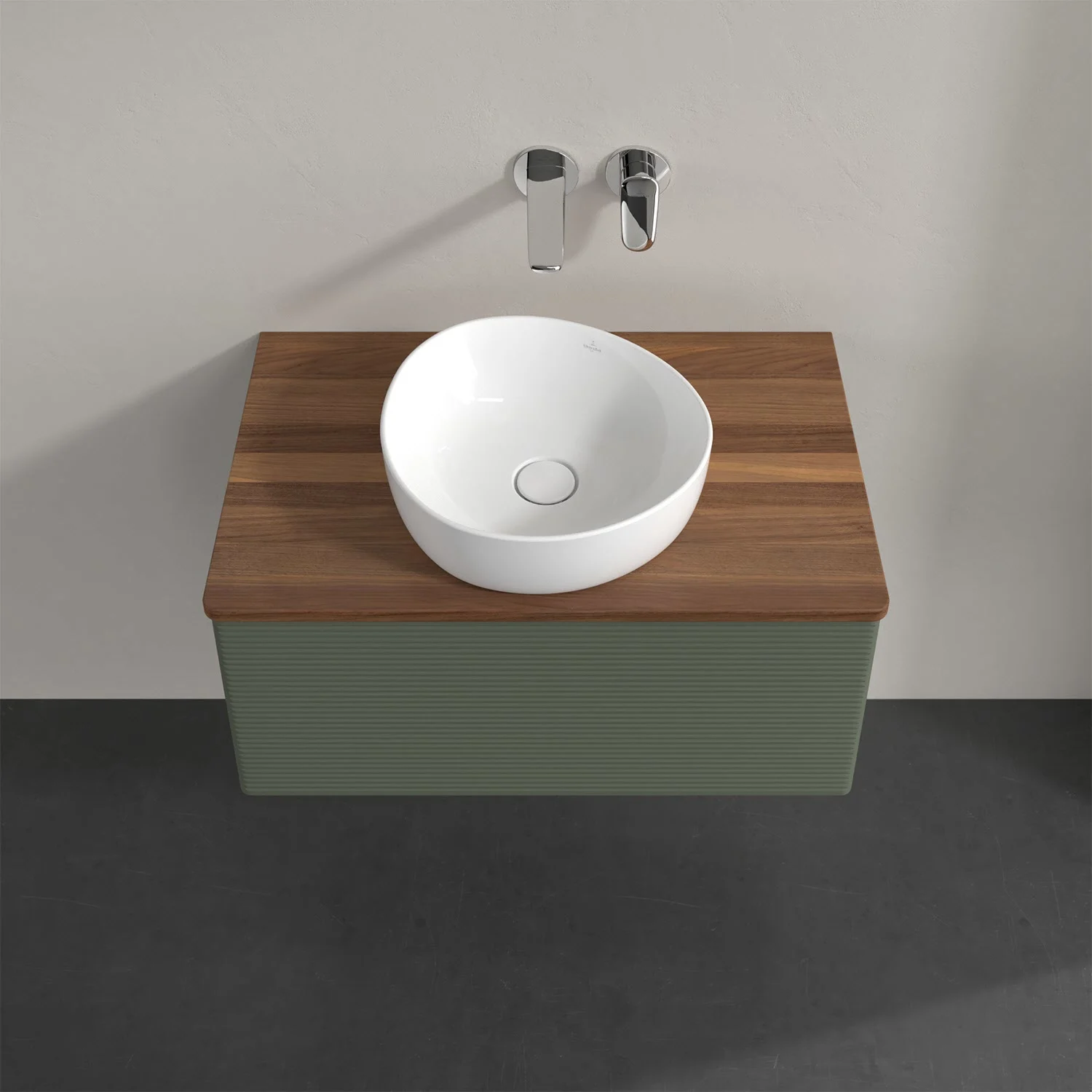 Umywalka z białą umywalką i drewnianym blatem, Villeroy & Boch