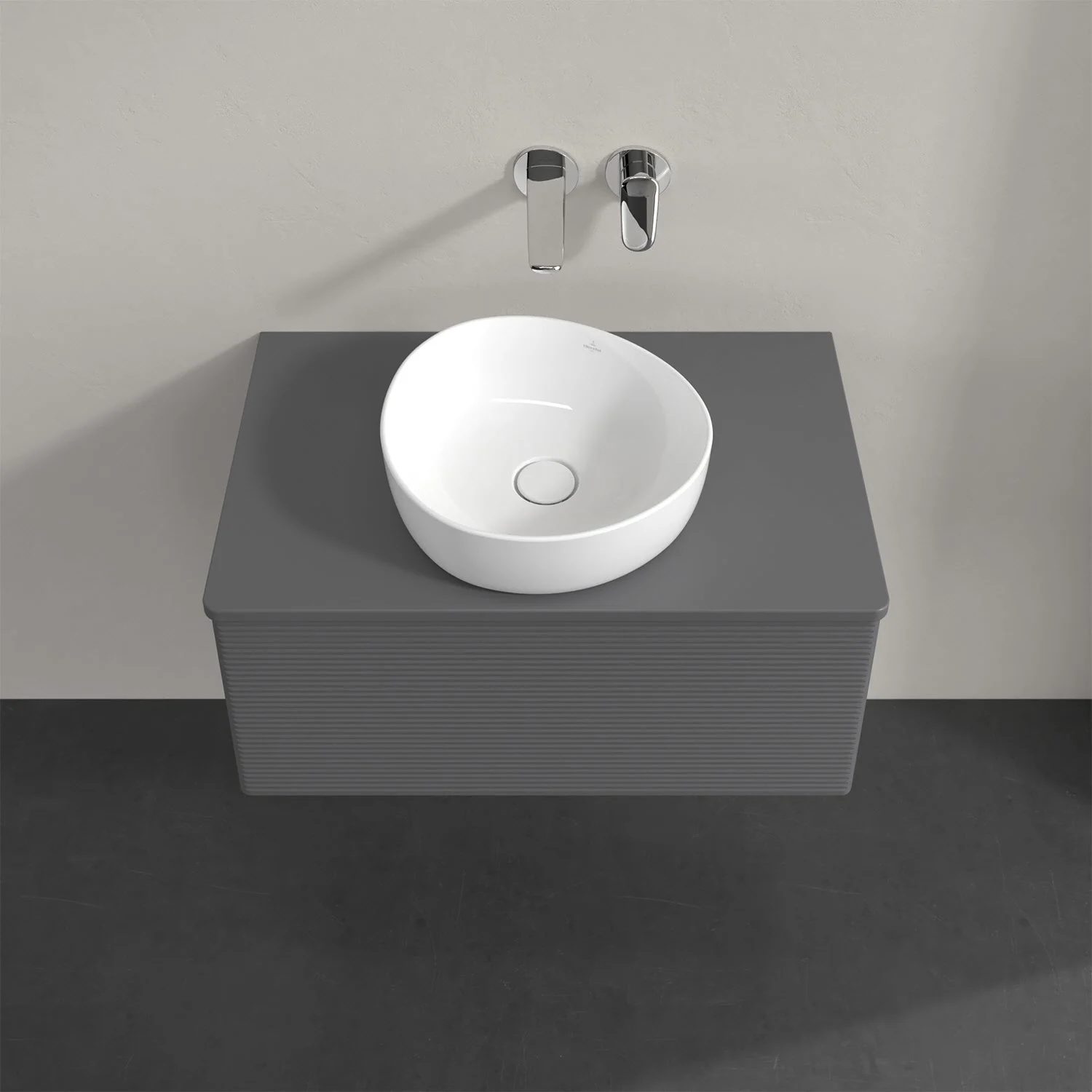 Umywalka na szarej szafce z góry, Villeroy & Boch