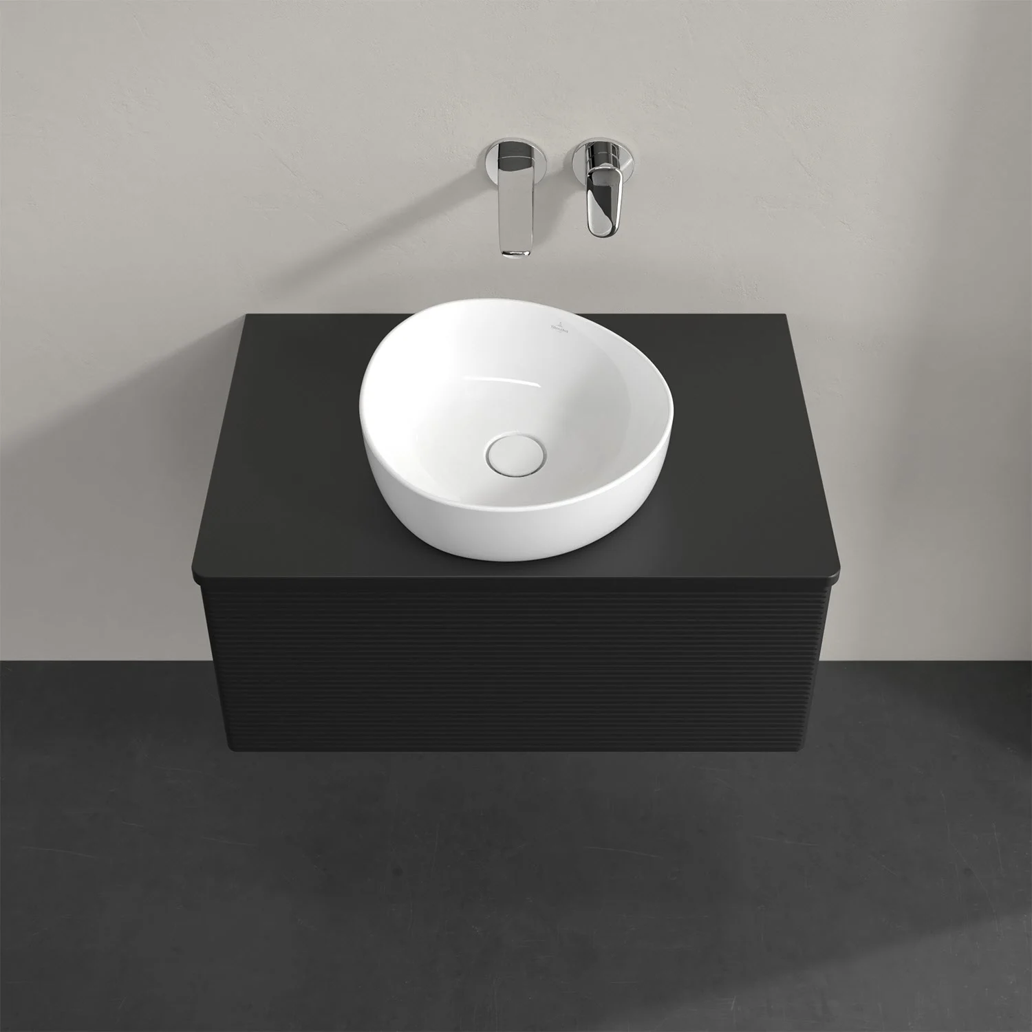 Czarna umywalka z białą umywalką nablatową, Villeroy & Boch