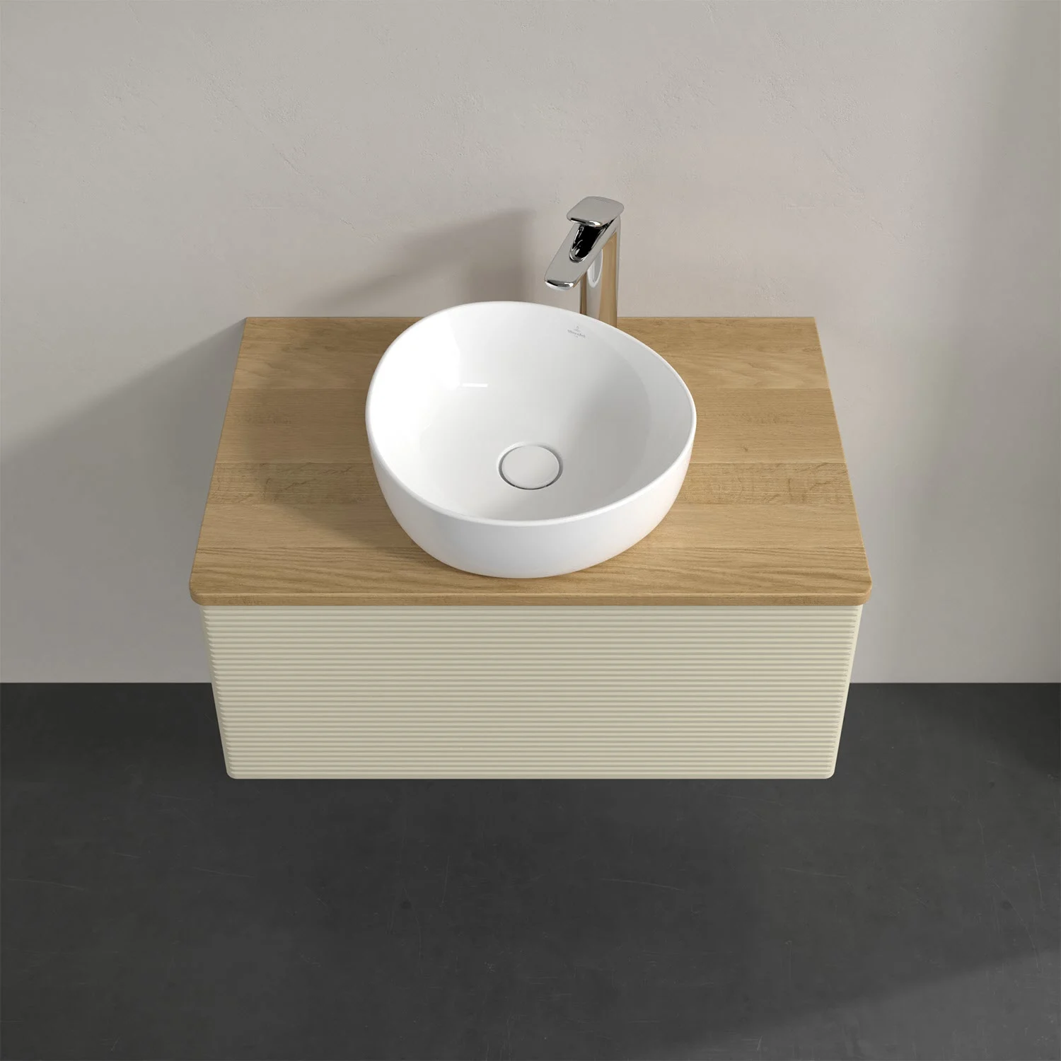 Umywalka na drewnianym blacie, widok z przodu, Villeroy & Boch
