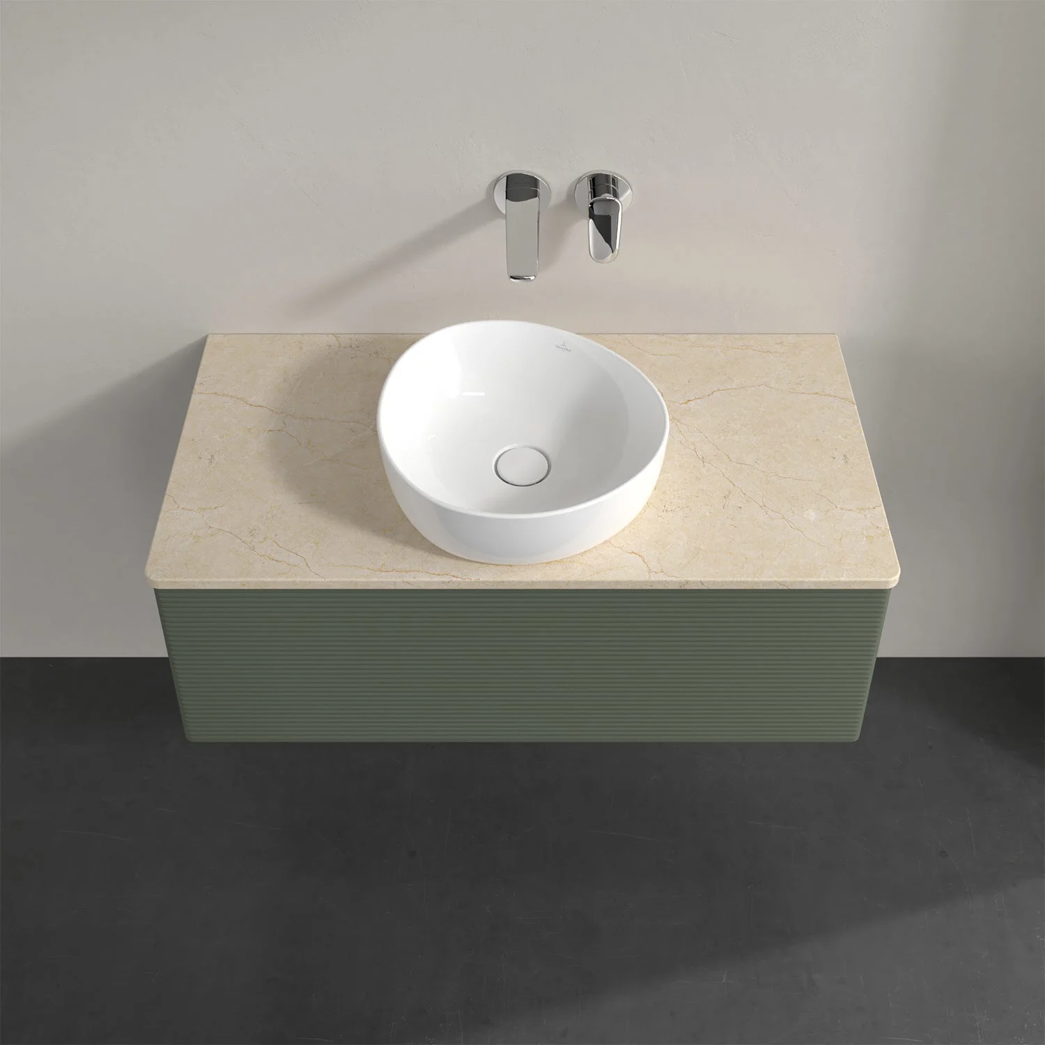 Umywalka z zieloną szafką, widok z góry, Villeroy & Boch