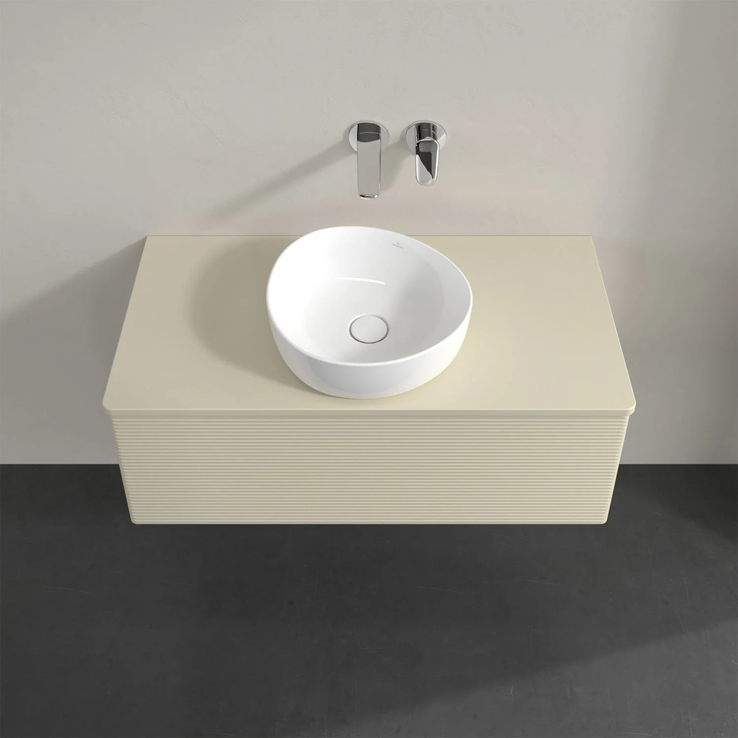 Kremowa umywalka z nablatową umywalką z góry, Villeroy & Boch