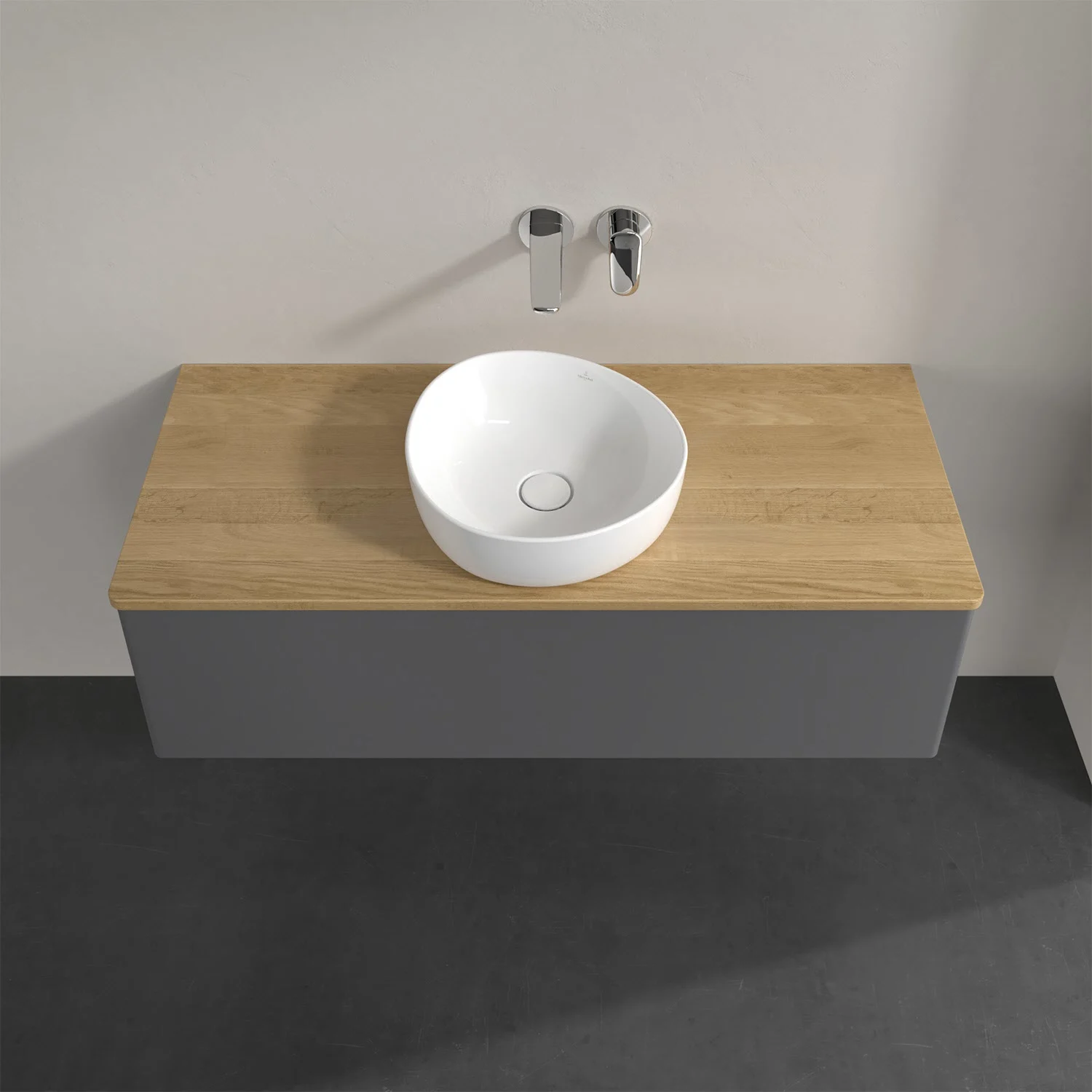 Umywalka z nablatową umywalką, drewniana powierzchnia, Villeroy & Boch