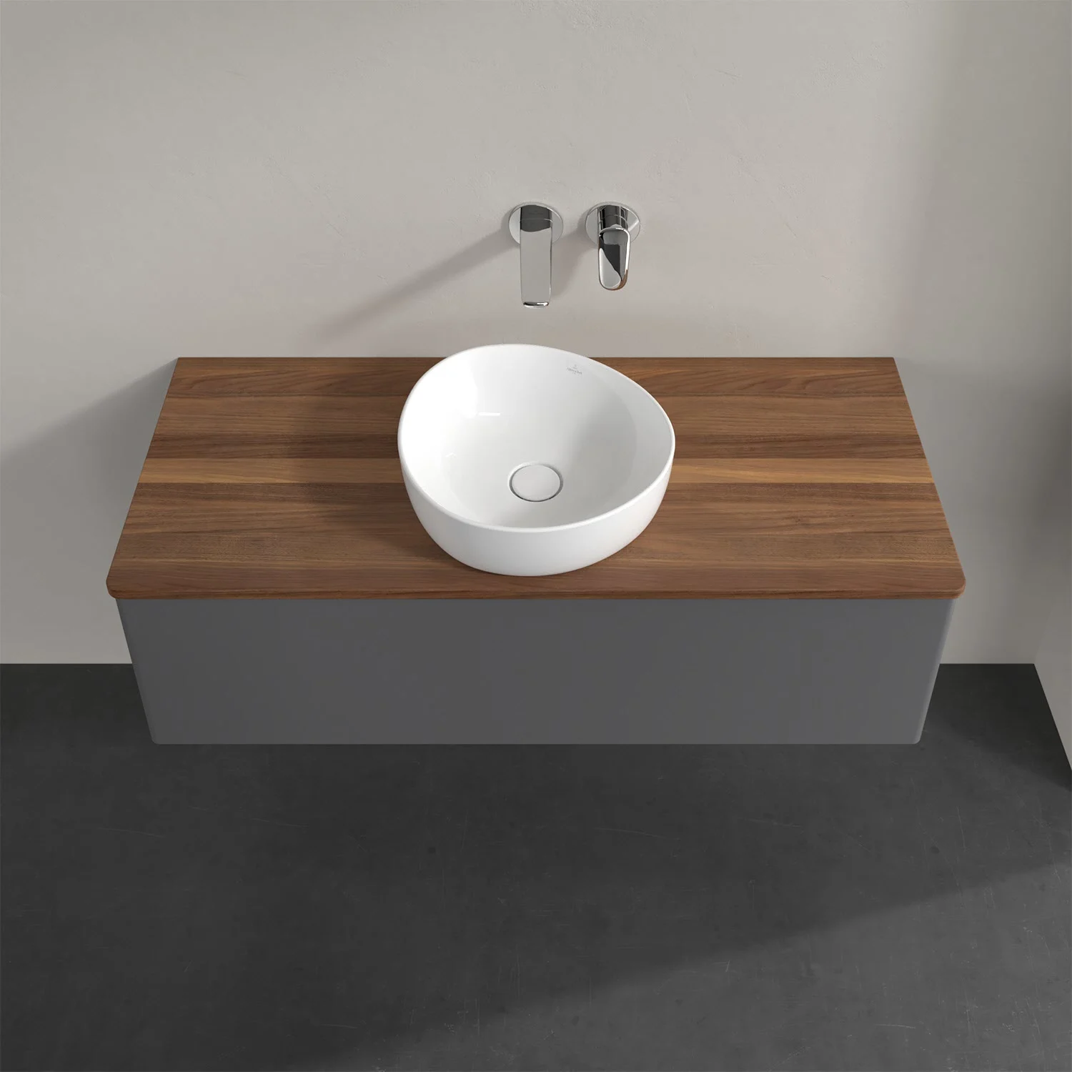 Umywalka z szarą frontem i białą umywalką, Villeroy & Boch