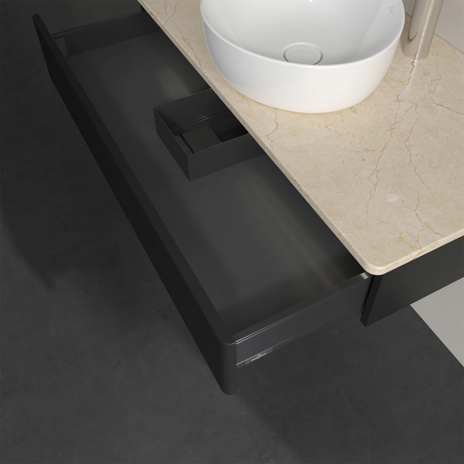 Czarny zlew z otwartą szufladą z góry, Villeroy & Boch