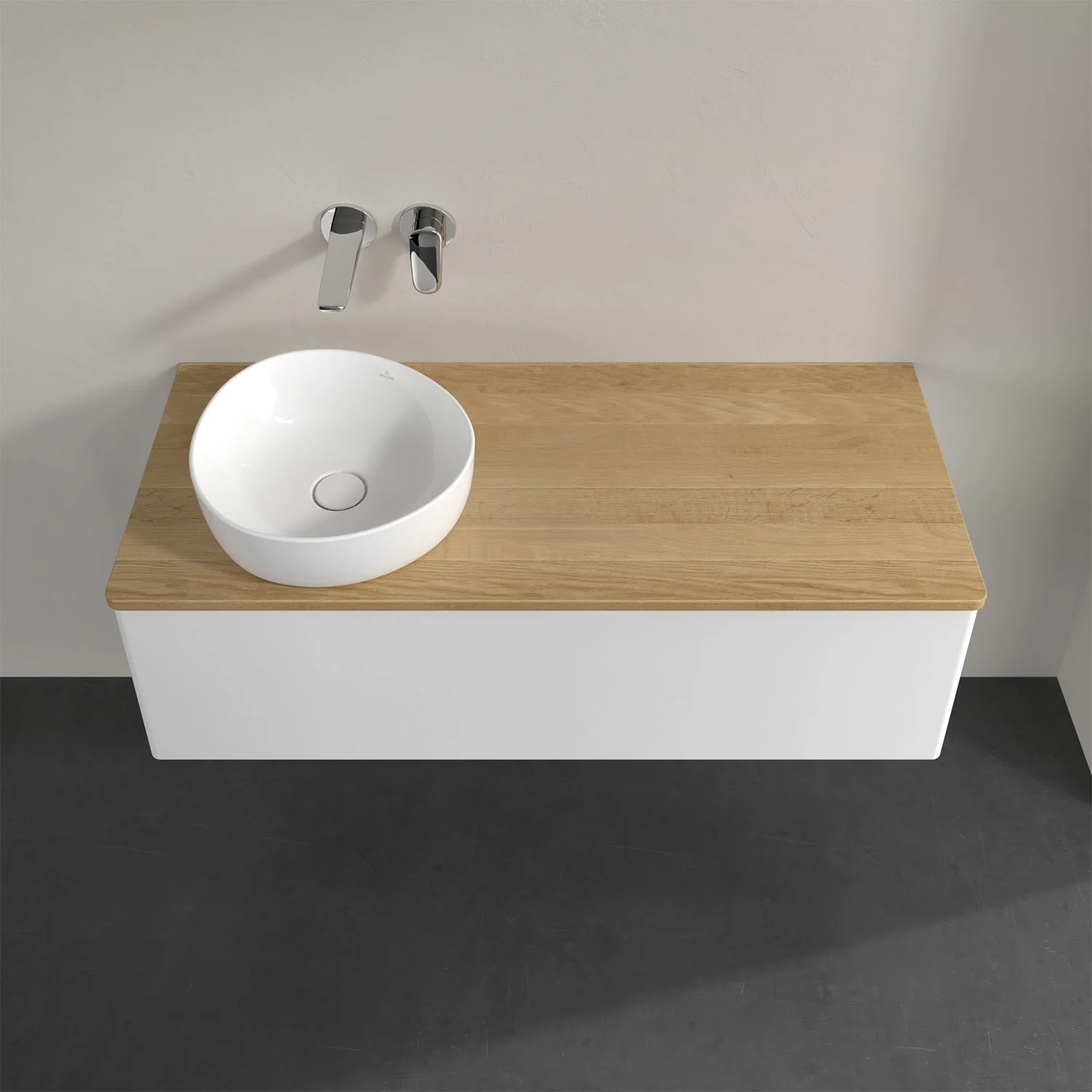 Umywalka z drewnianym blatem i zlewem z góry, Villeroy & Boch