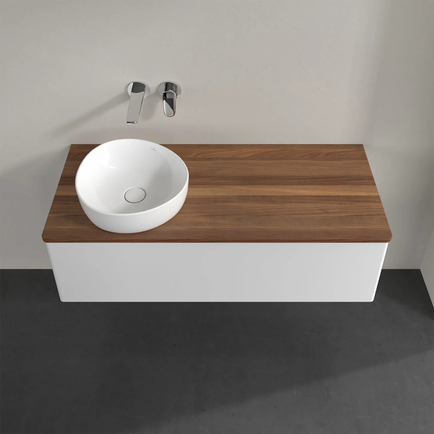 Umywalka z drewnianym blatem i zlewem z góry, Villeroy & Boch