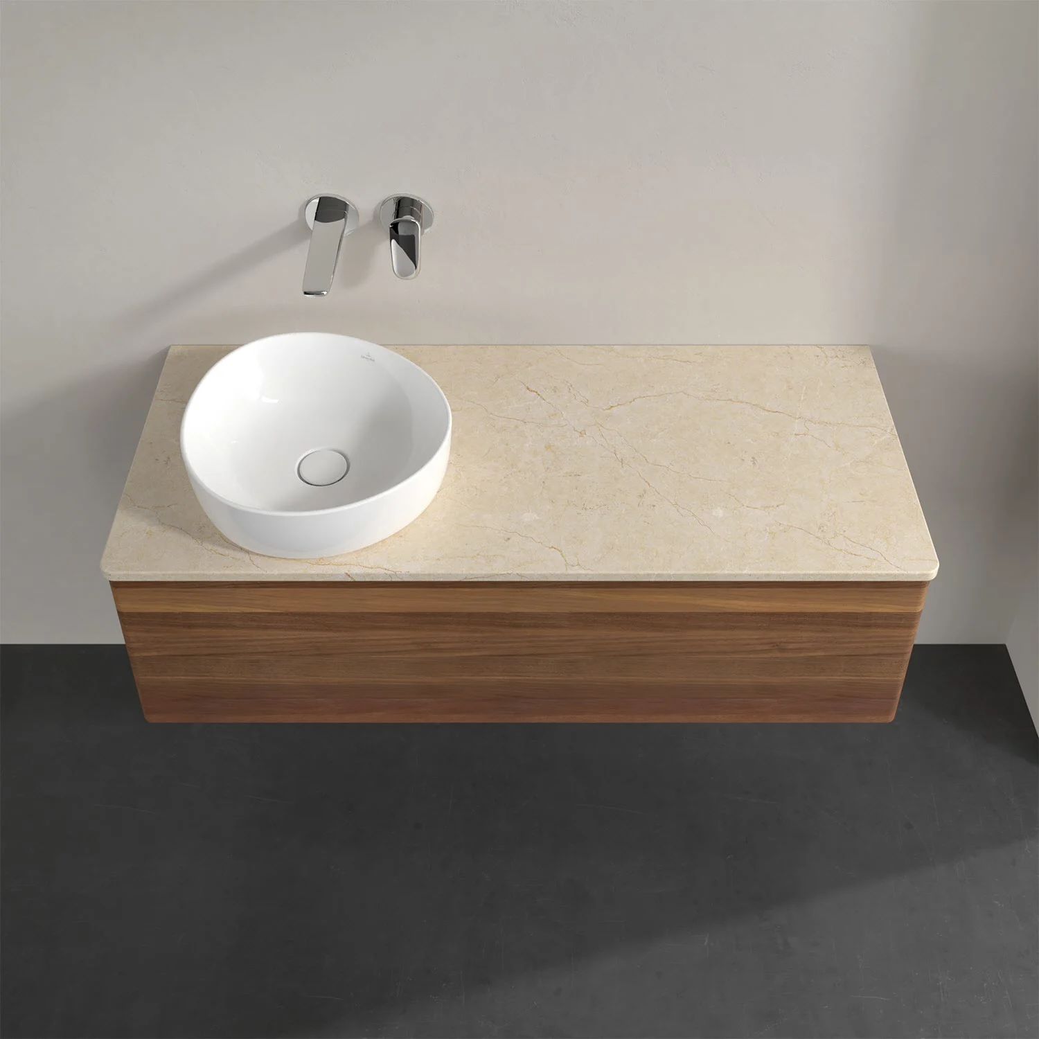 Umywalka z beżowym blatem i białą umywalką, Villeroy & Boch
