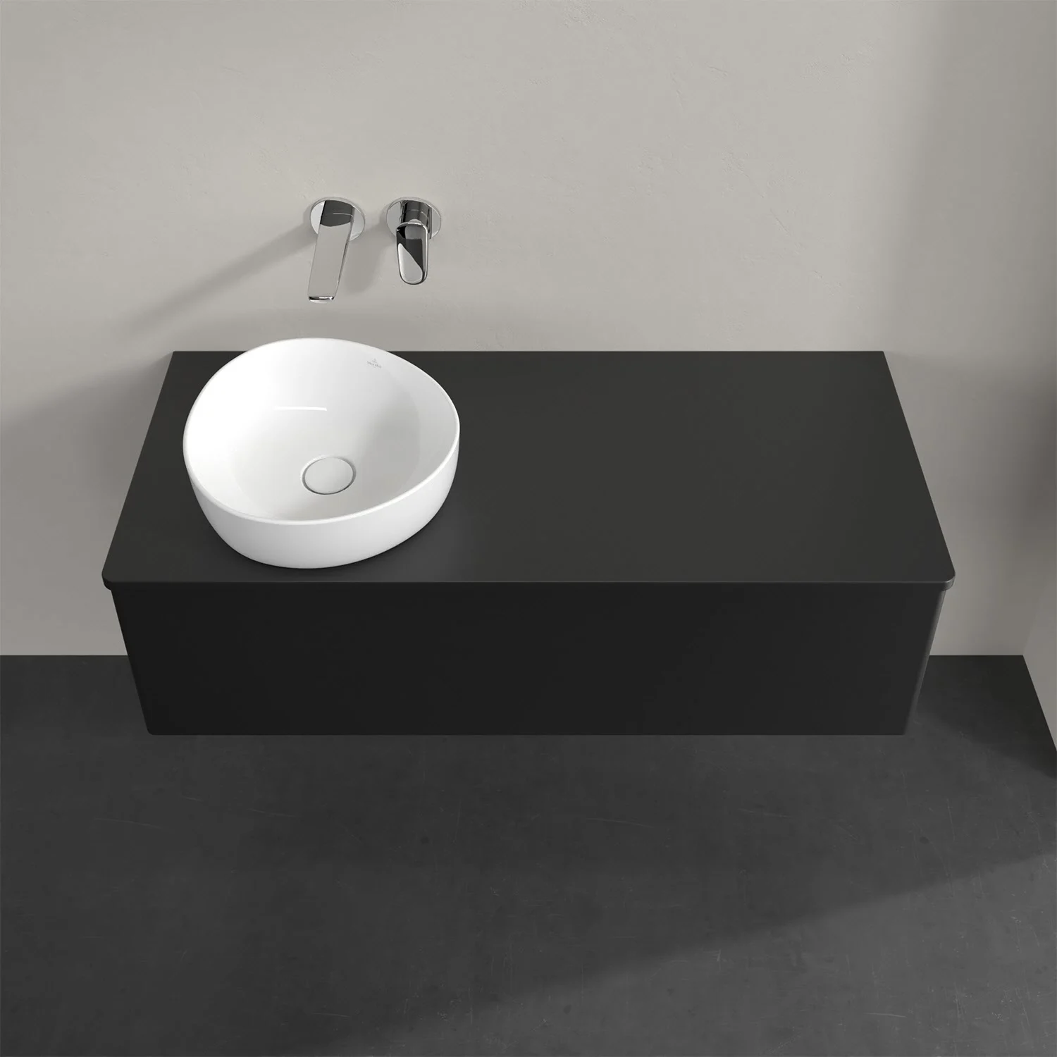 Umywalka z czarną frontem i okrągłą umywalką, Villeroy & Boch