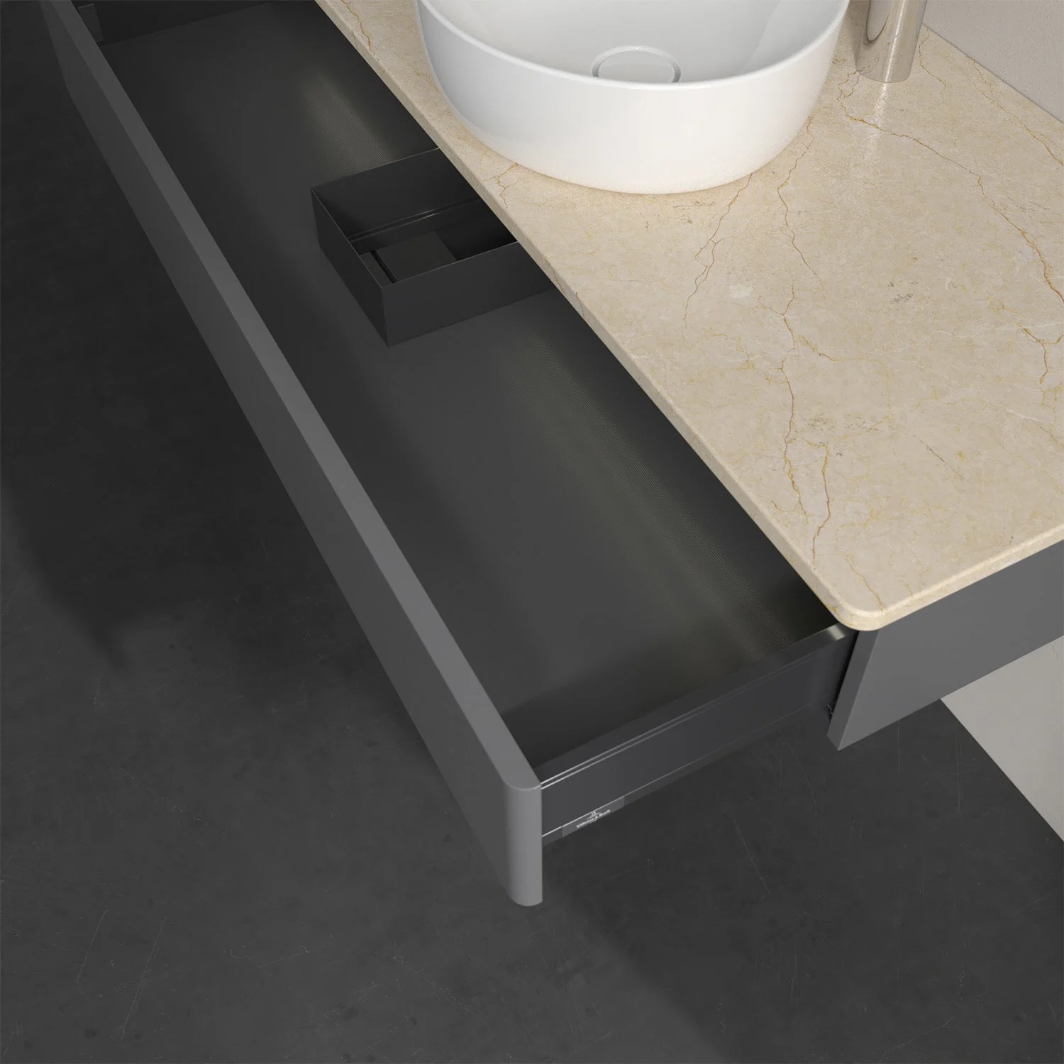 Zbliżenie umywalki z otwartą szufladą, Villeroy & Boch