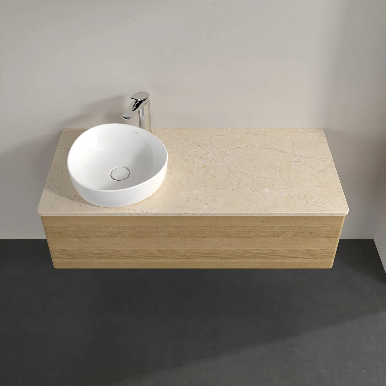 Meble łazienkowe z umywalką na jasnej powierzchni, Villeroy & Boch
