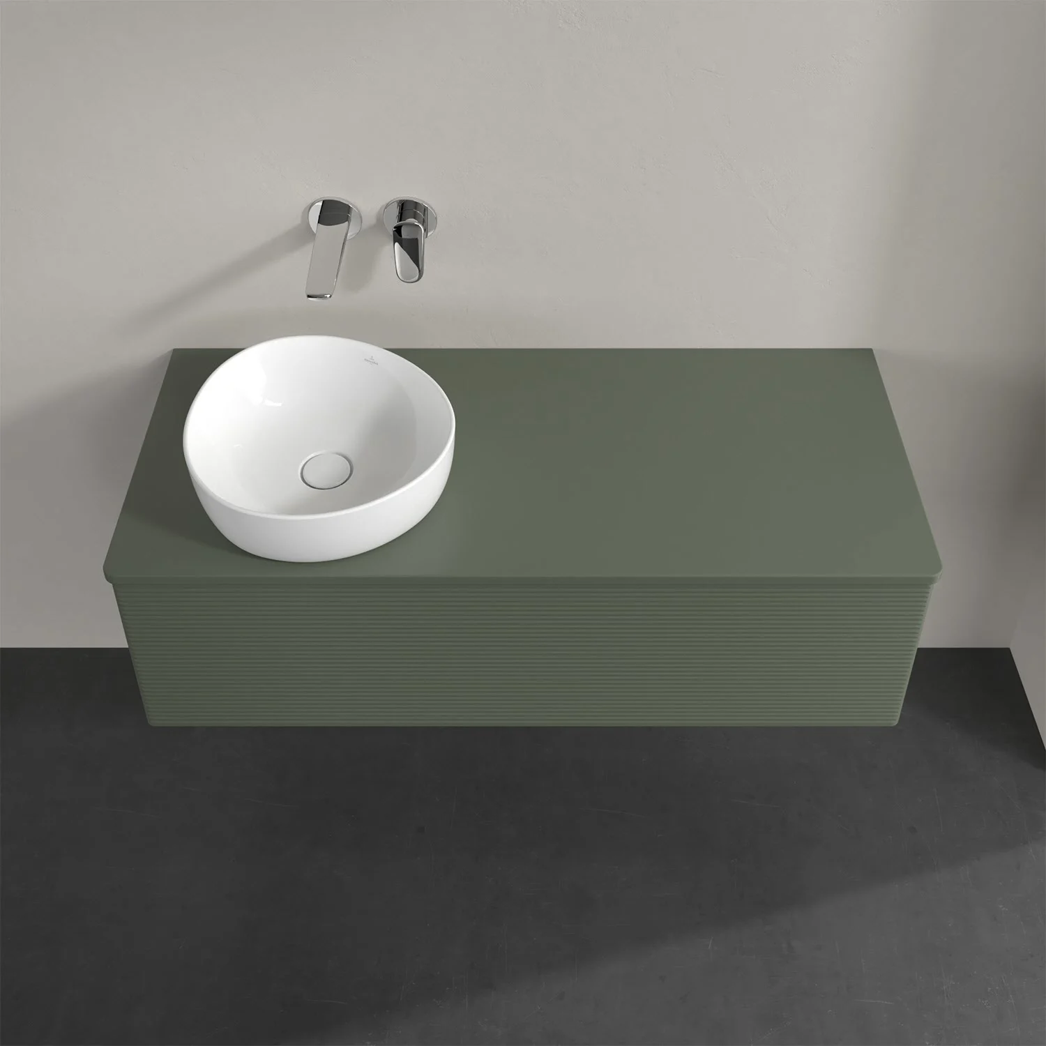 Zielona umywalka z zlewem zbliżenie, Villeroy & Boch