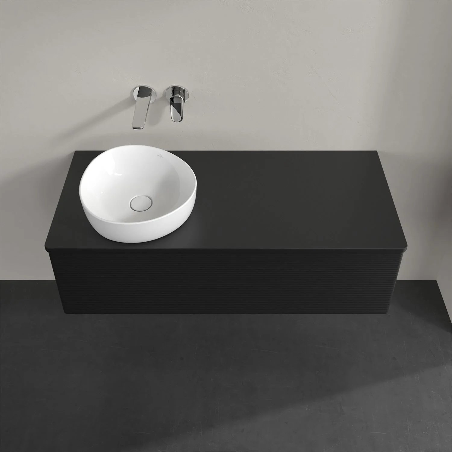 Czarna umywalka z zlewem zbliżenie, Villeroy & Boch