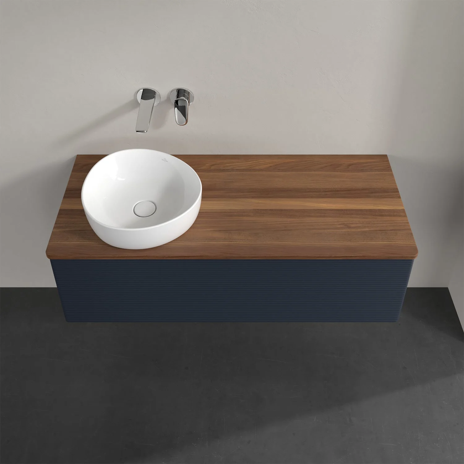 Umywalka z drewnianym blatem i białą umywalką, Villeroy & Boch