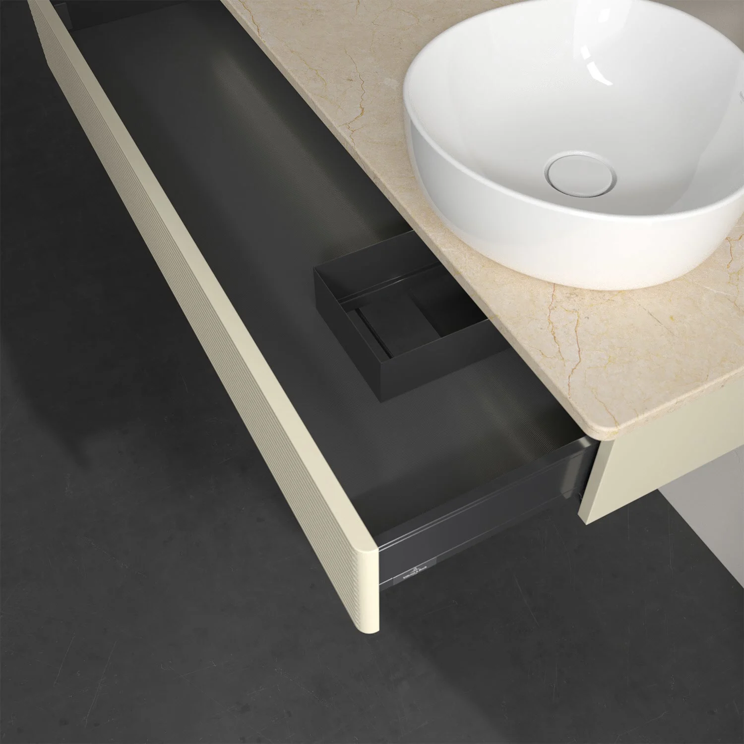 Umywalka z otwartą szufladą widok z boku, Villeroy & Boch