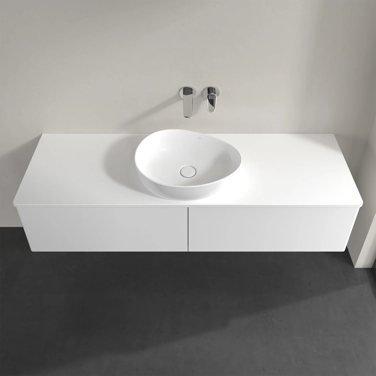 Villeroy & Boch Antao Waschbeckenunterschrank, 160 x 36 cm, 2 Auszüge, Front ohne Struktur, ohne Hahnloch, für Waschtisch mittig Bild 4
