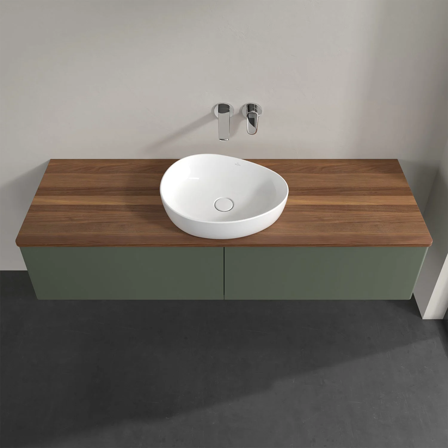 Umywalka z drewnianą powierzchnią i zlewem, Villeroy & Boch