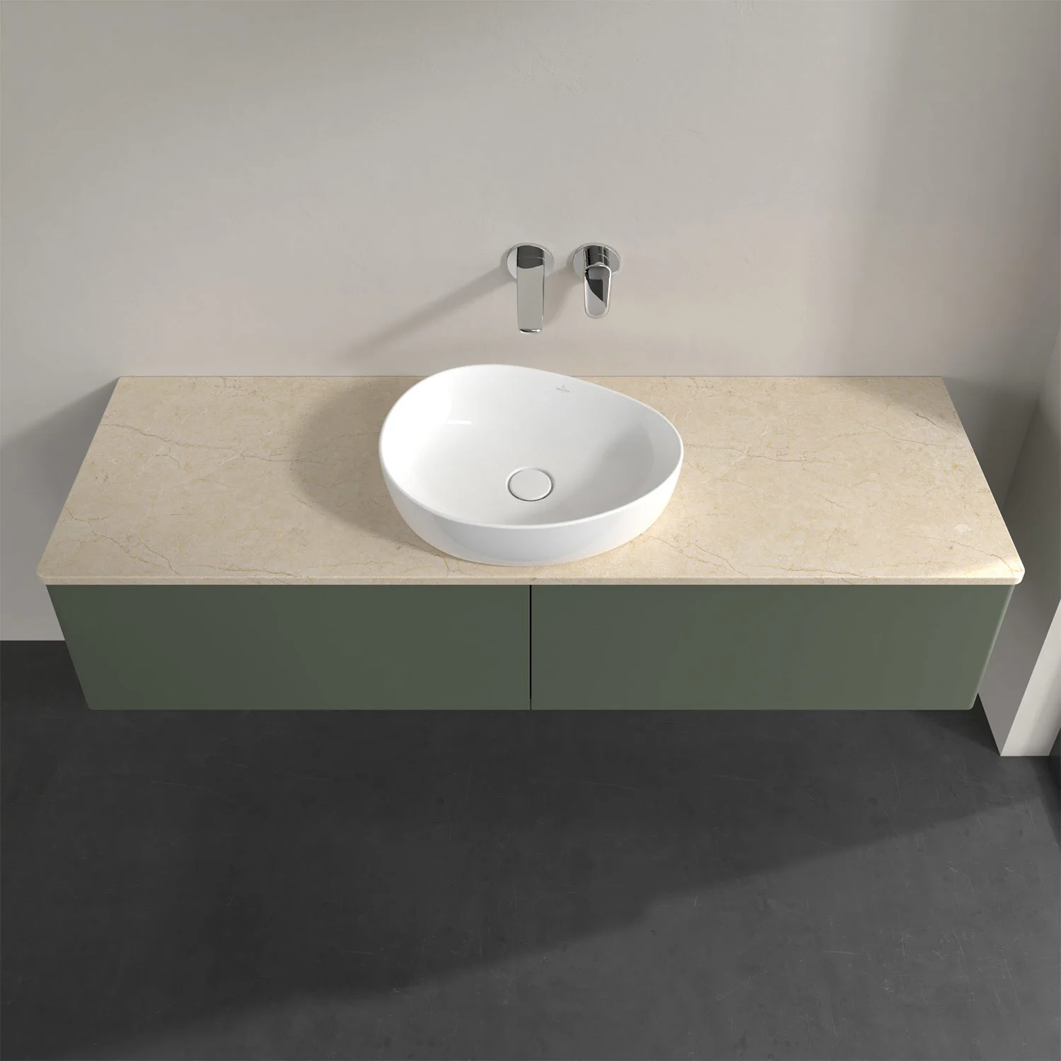 Umywalka z zieloną szafką zbliżenie, Villeroy & Boch