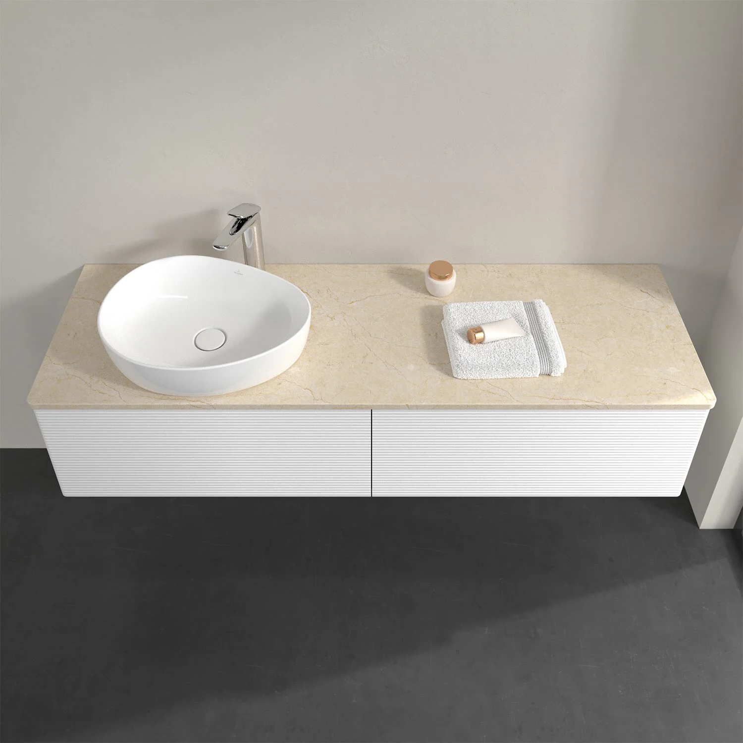 Umywalka z białą szafką i zlewem, Villeroy & Boch