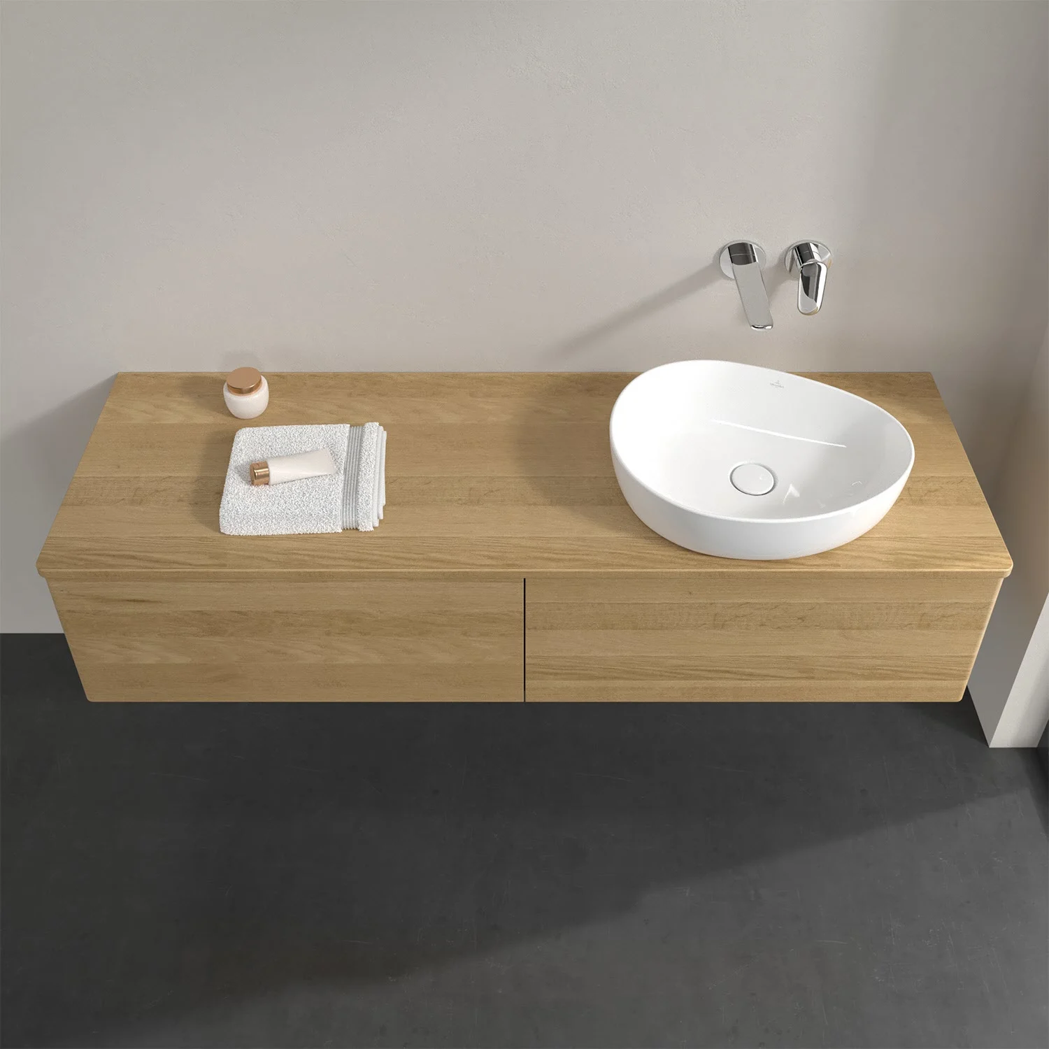 Umywalka z drewnianą szafką i drewnianym blatem, Villeroy & Boch