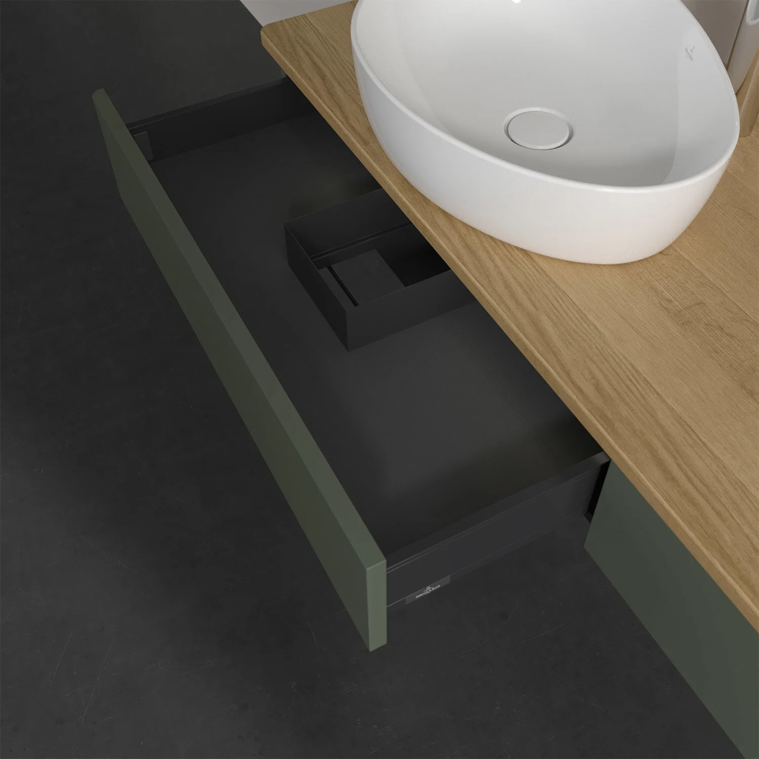 Umywalka z zieloną szufladą i zlewem, Villeroy & Boch