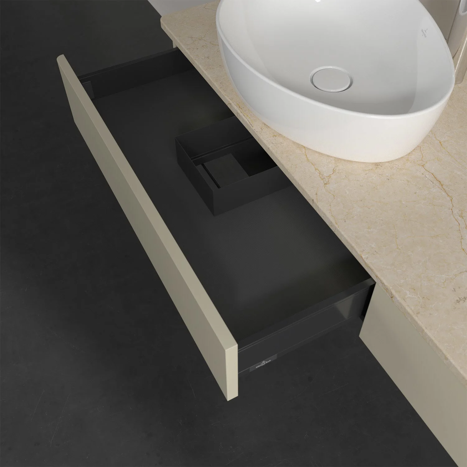 Umywalka z beżową szufladą i zlewem, Villeroy & Boch