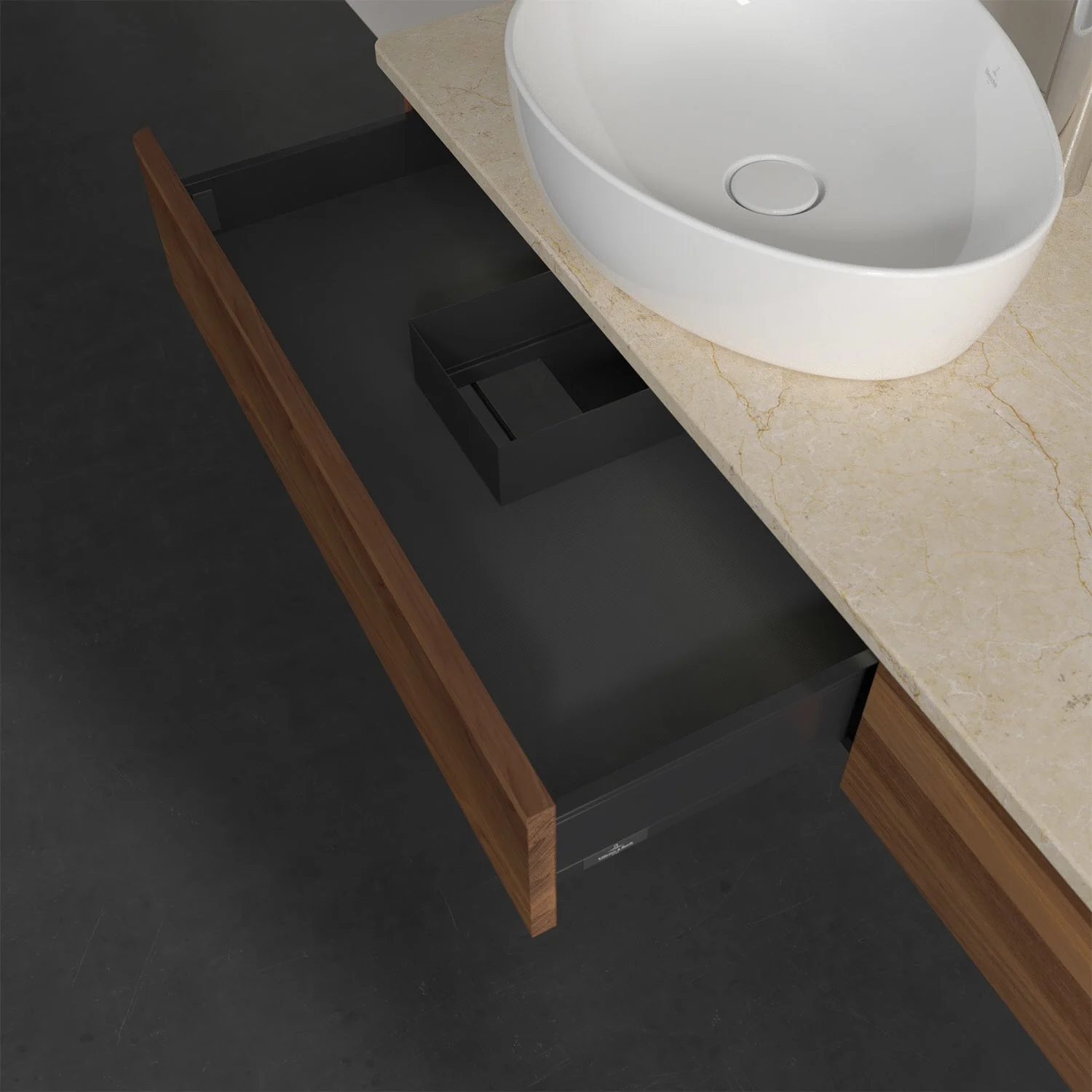 Umywalka z drewnianą szufladą i zlewem, Villeroy & Boch