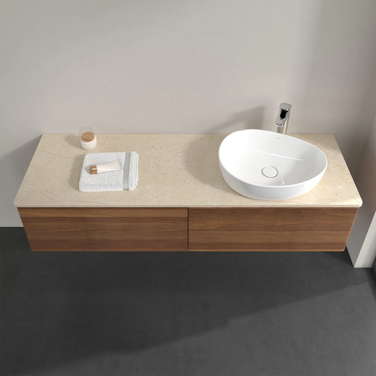 Toaletka z umywalką i ręcznikiem w łazience, Villeroy & Boch