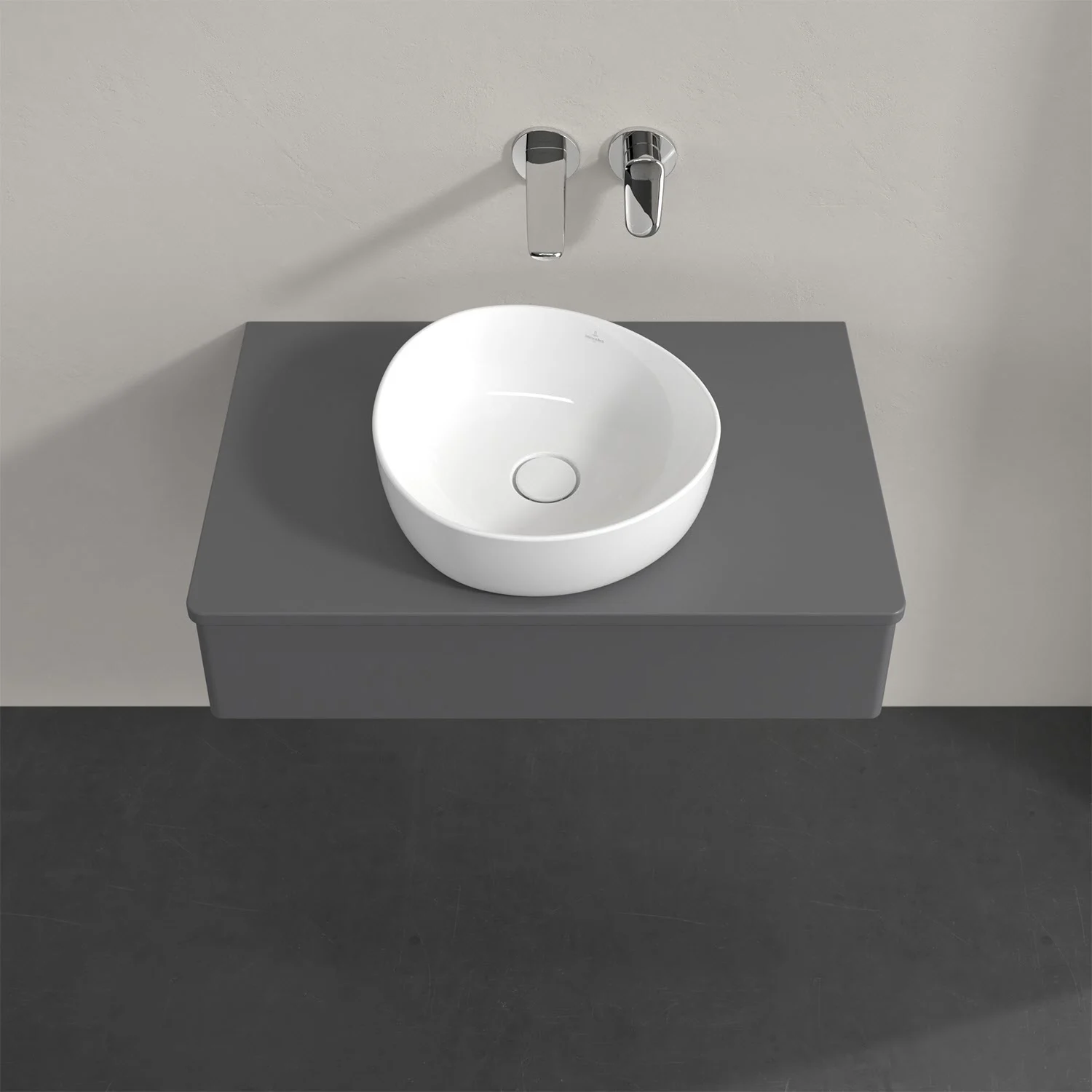 Umywalka na szarej konsoli z góry, Villeroy & Boch