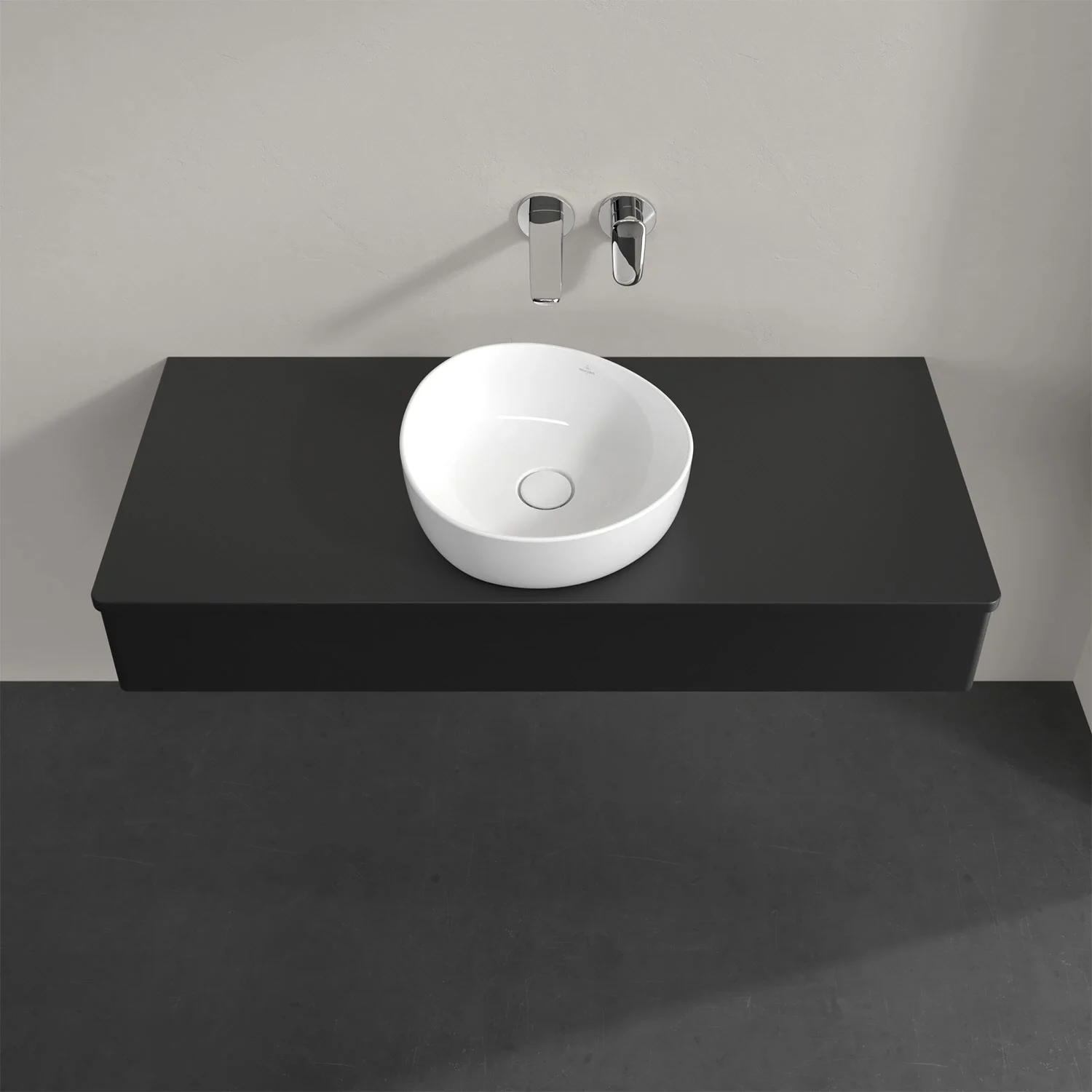 Umywalka na czarnej umywalce z góry, Villeroy & Boch