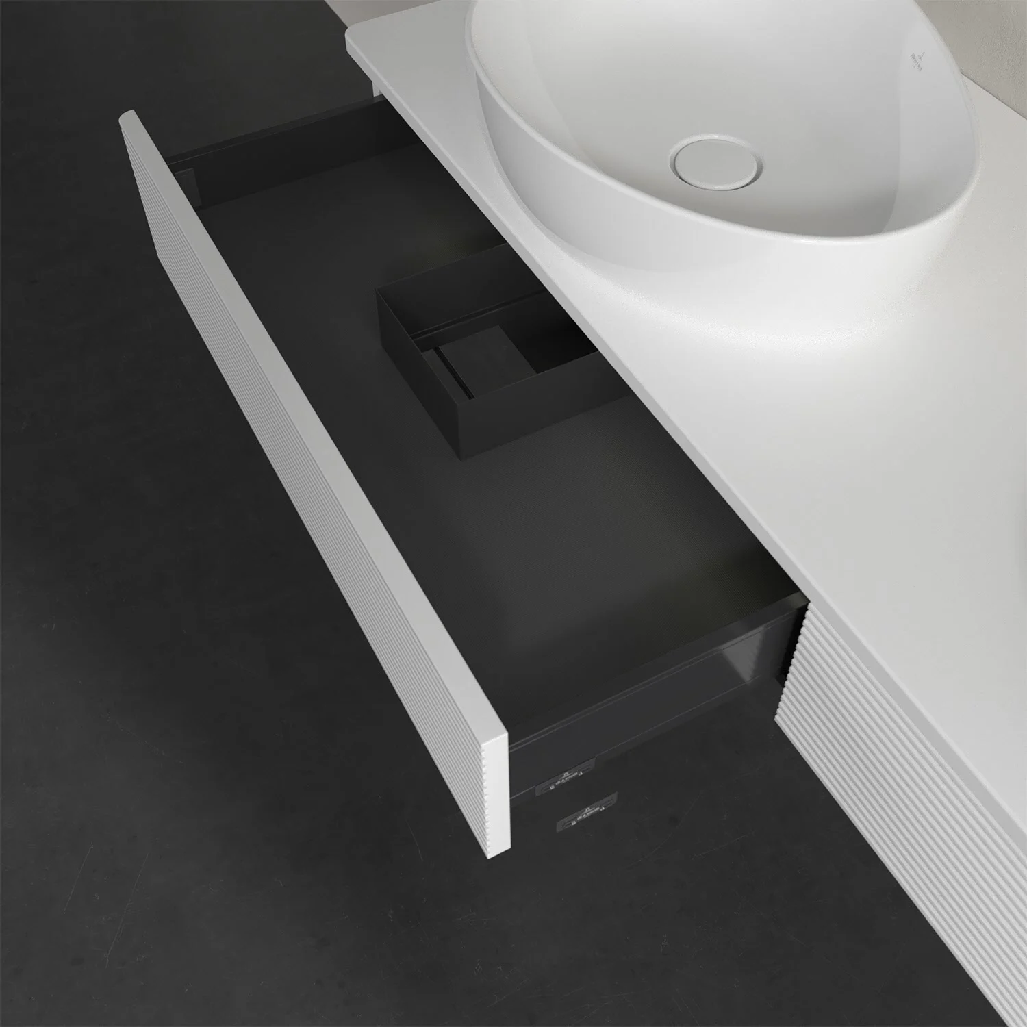 Biała umywalka z otwartą szufladą, Villeroy & Boch