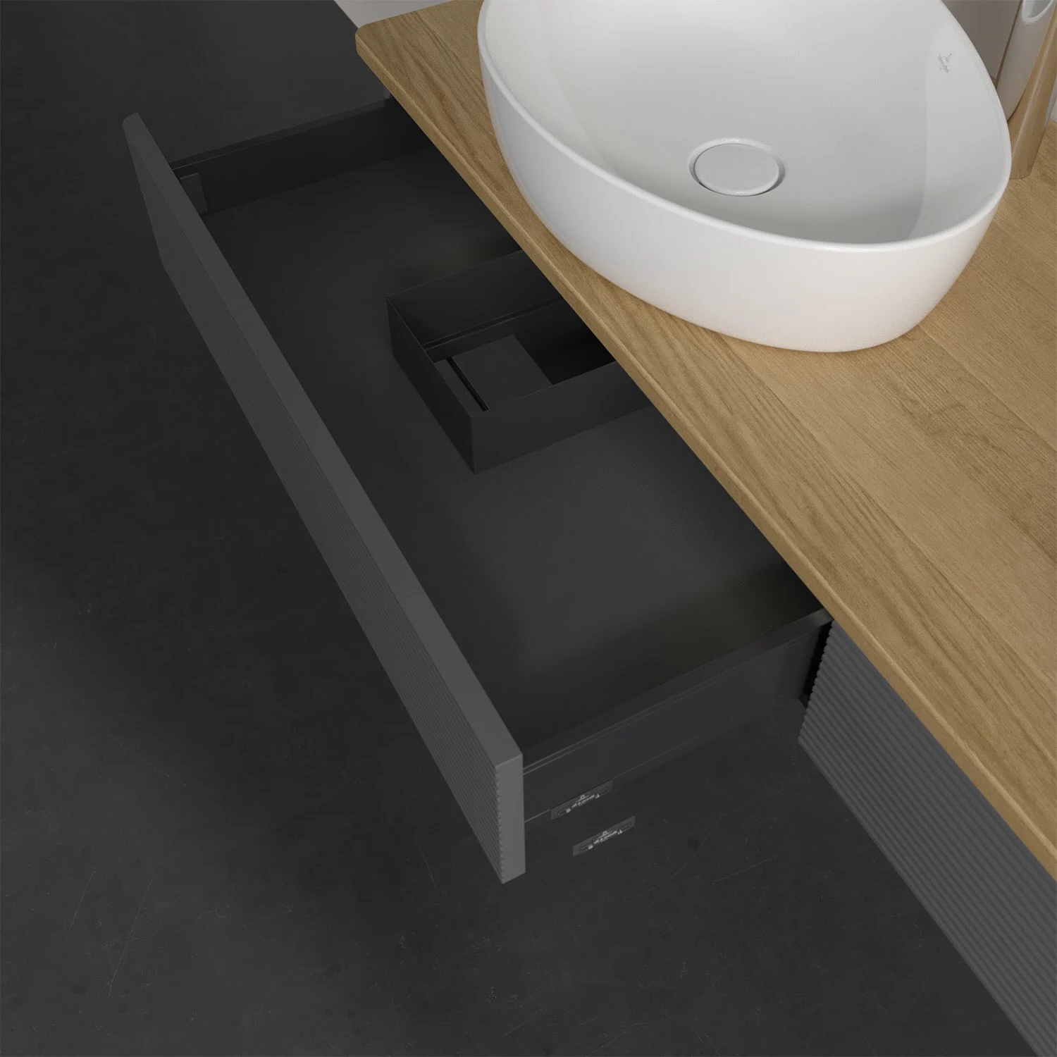 Umywalka z otwartą szufladą zbliżenie, Villeroy & Boch