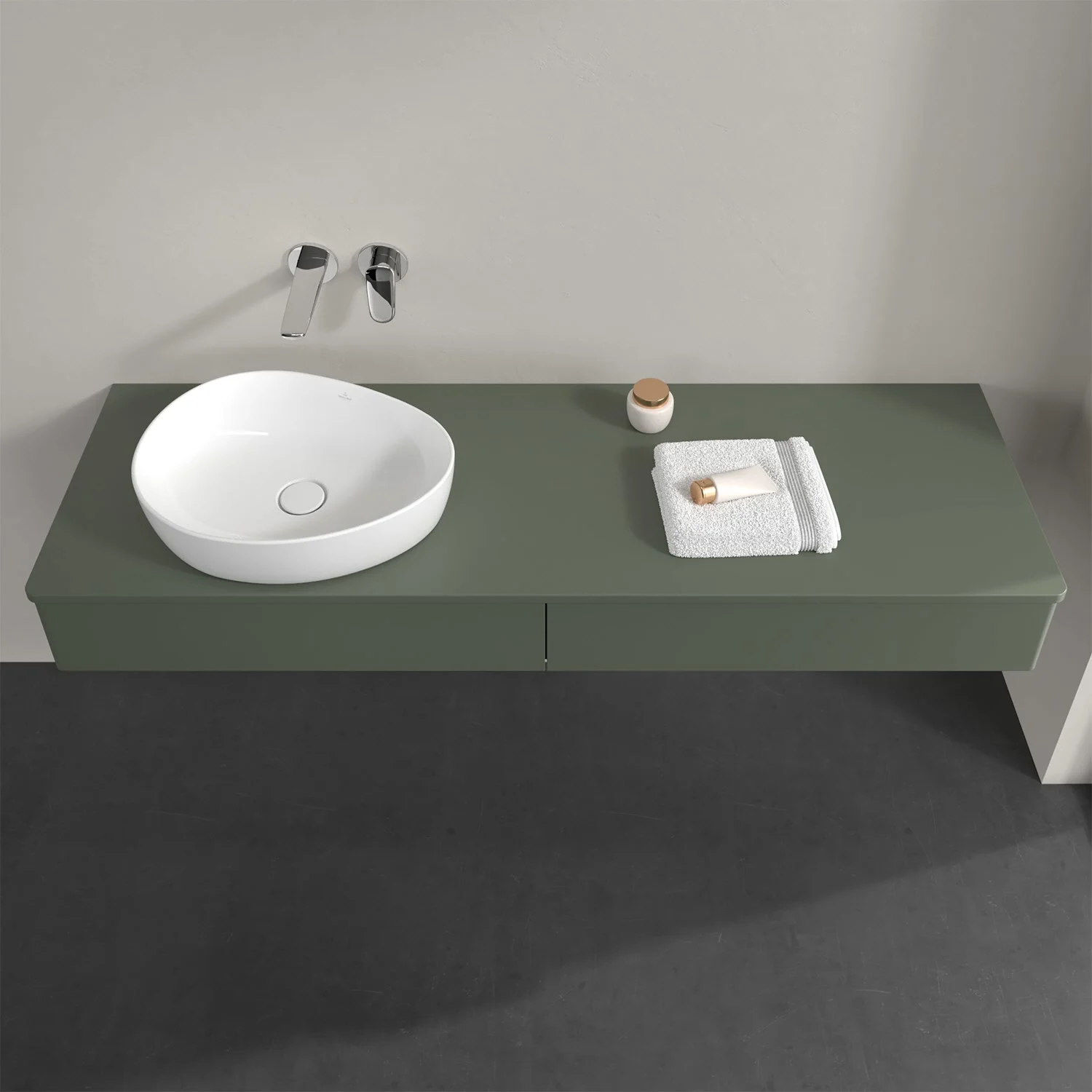Zielona umywalka z umywalką i akcesoriami, Villeroy & Boch