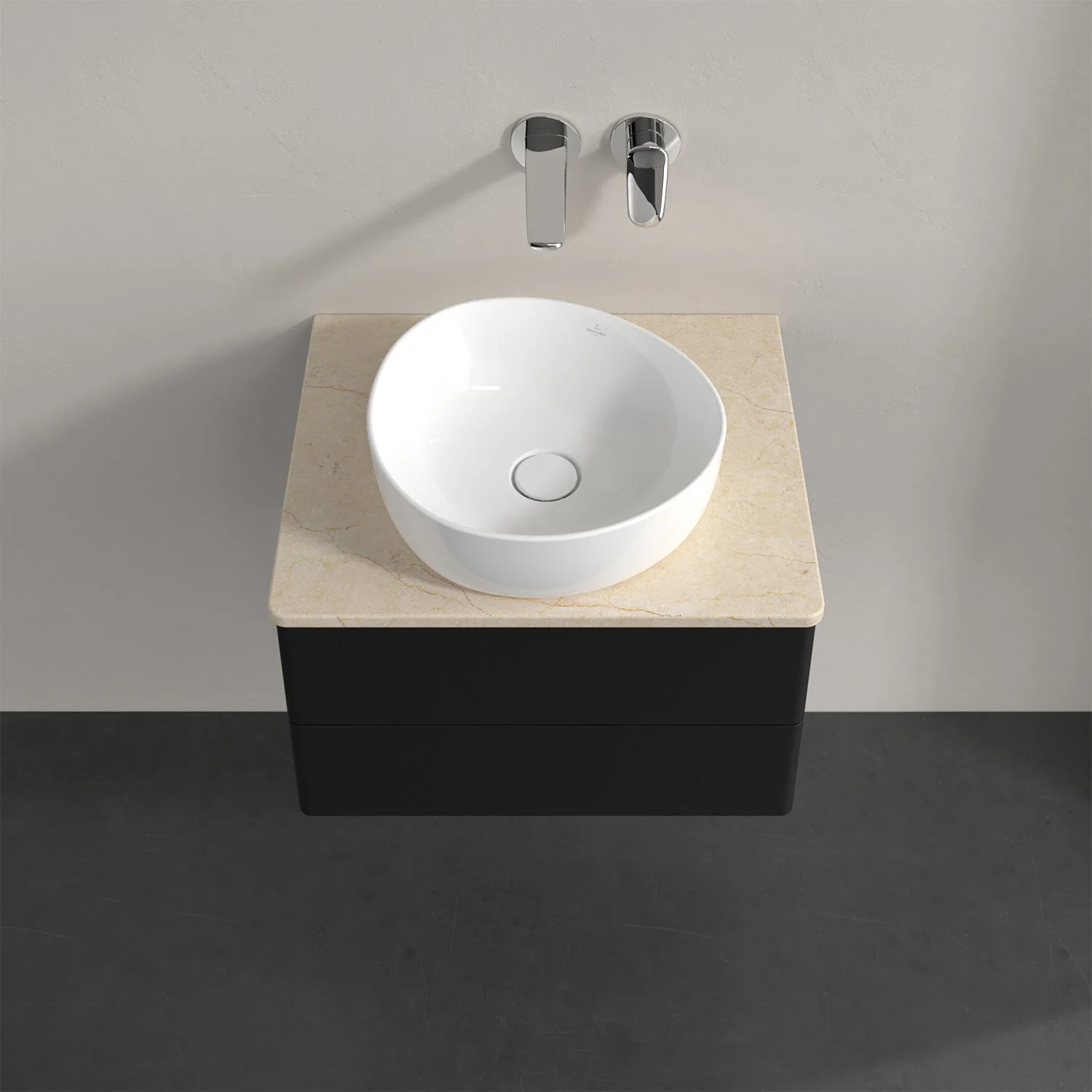 Umywalka z czarną szafką widziana z góry, Villeroy & Boch