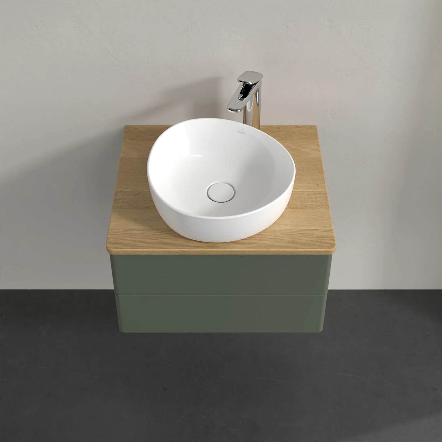 Umywalka na zielonej szafce z góry, Villeroy & Boch