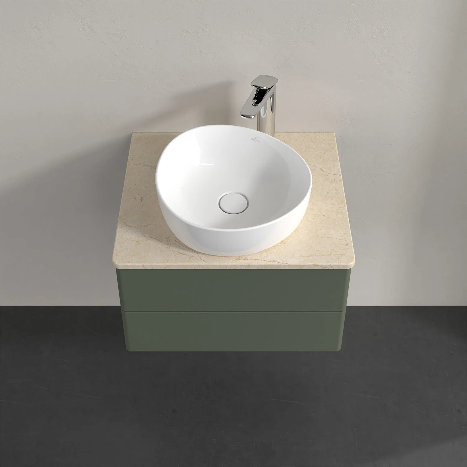 Zielona toaletka z okrągłą umywalką z góry, Villeroy & Boch