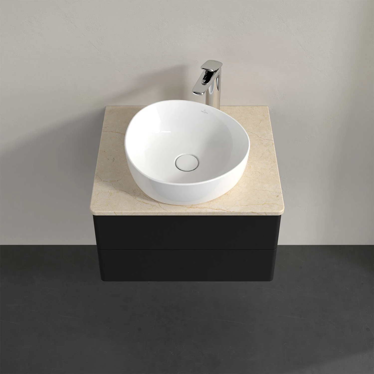 Umywalka z czarną szafką widziana z góry, Villeroy & Boch