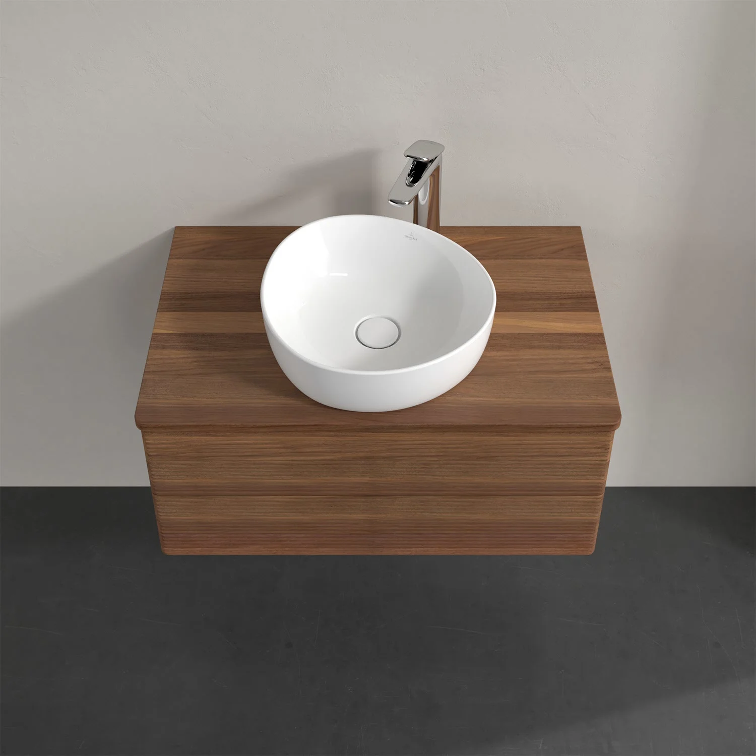 Umywalka z okrągłą umywalką i drewnianą powierzchnią, Villeroy & Boch