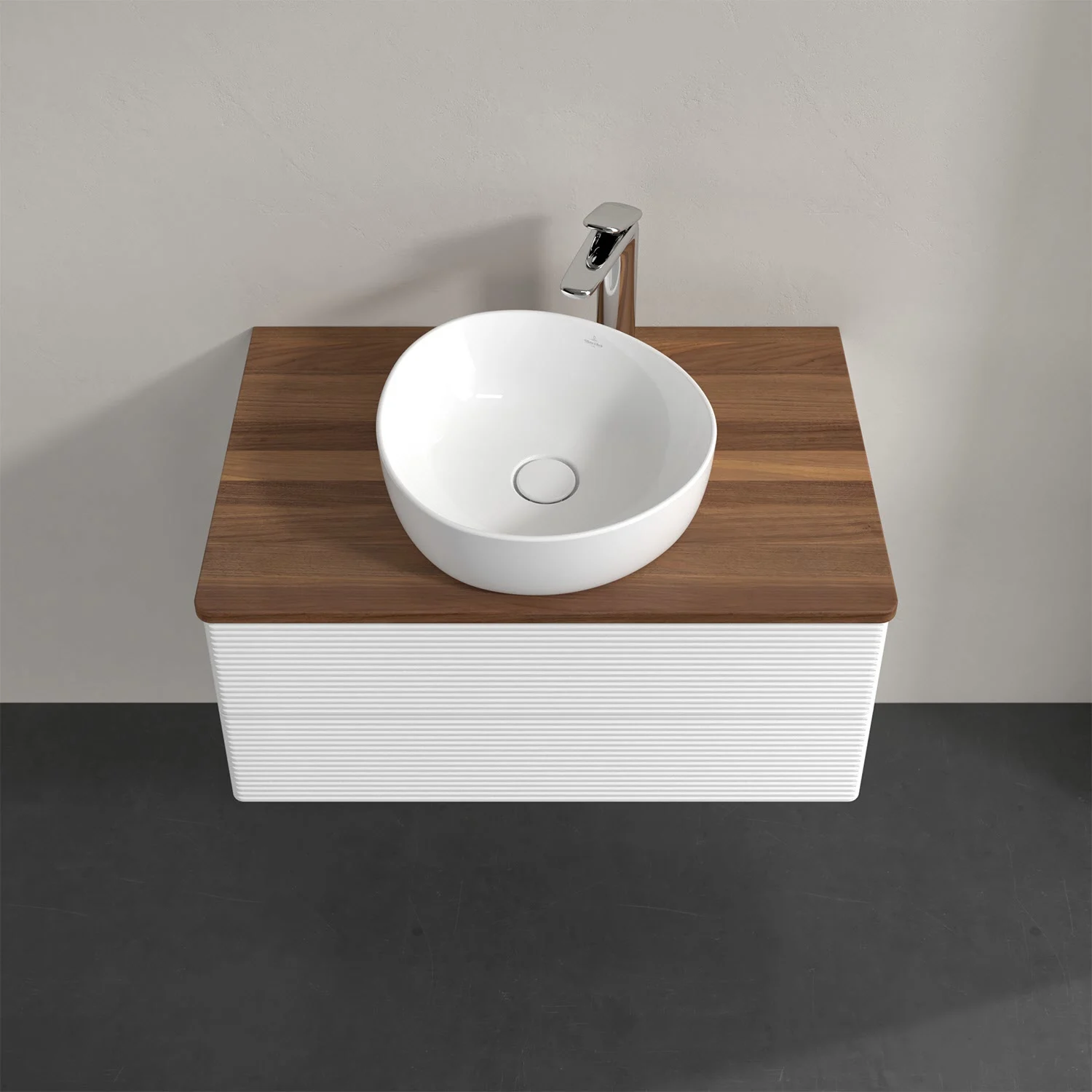 Umywalka z okrągłą umywalką i drewnianą powierzchnią, Villeroy & Boch