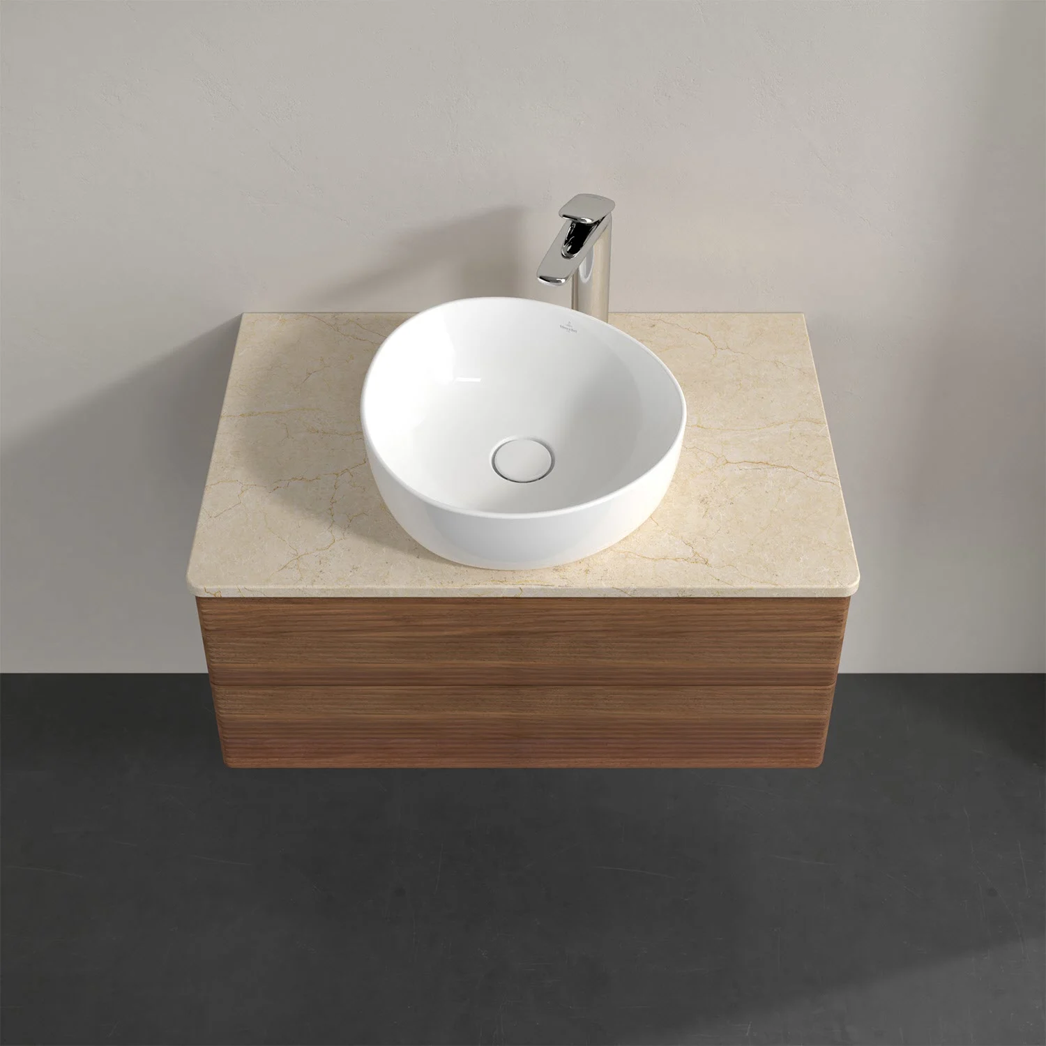 Szafka z okrągłą umywalką i baterią, Villeroy & Boch
