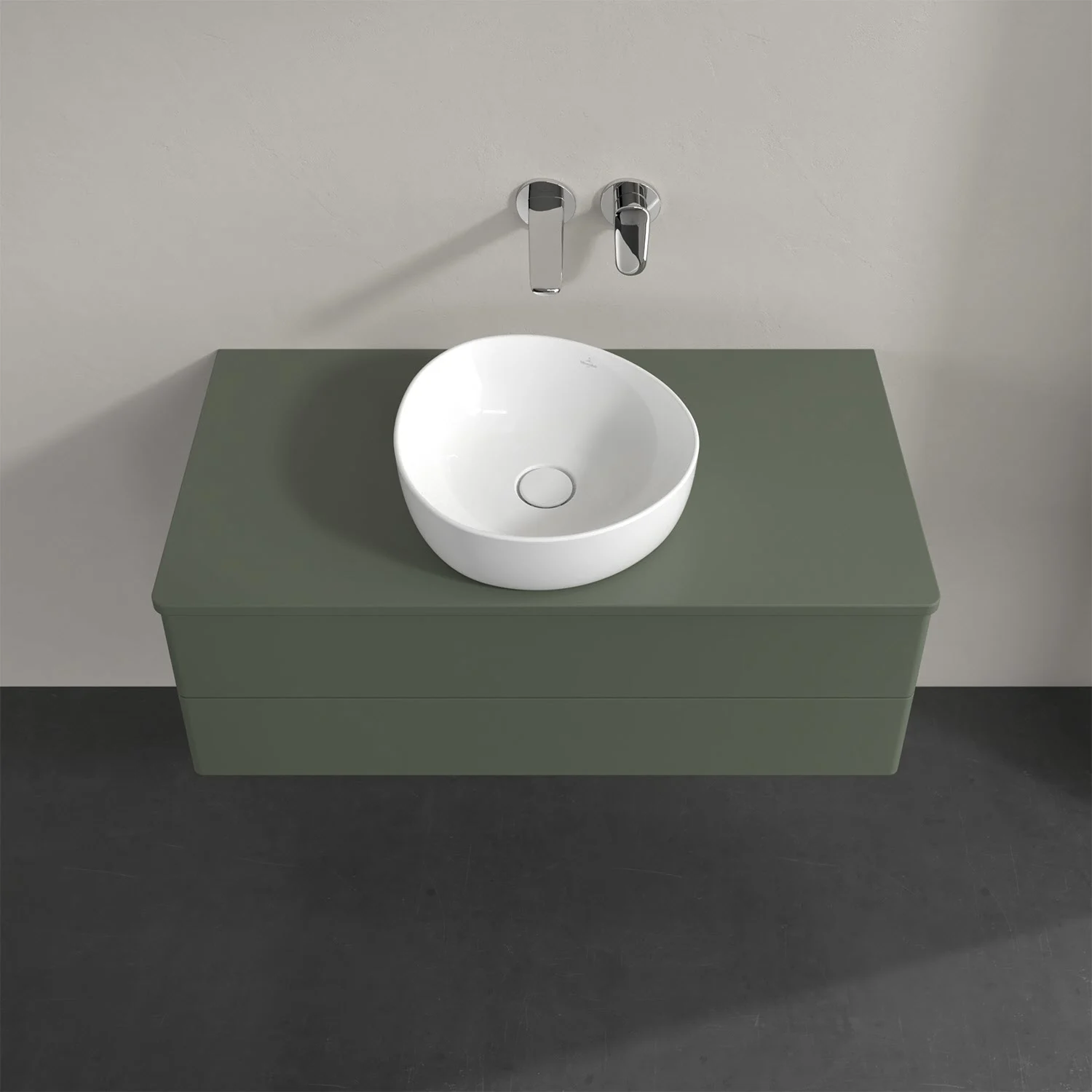 Zielona umywalka z białą umywalką, Villeroy & Boch