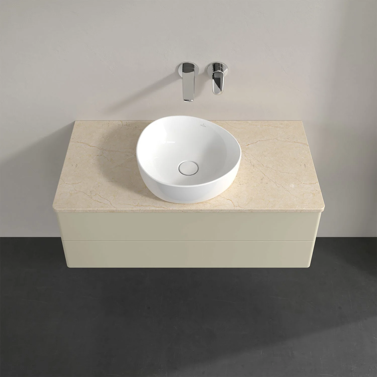 Umywalka z białą umywalką i beżową powierzchnią, Villeroy & Boch