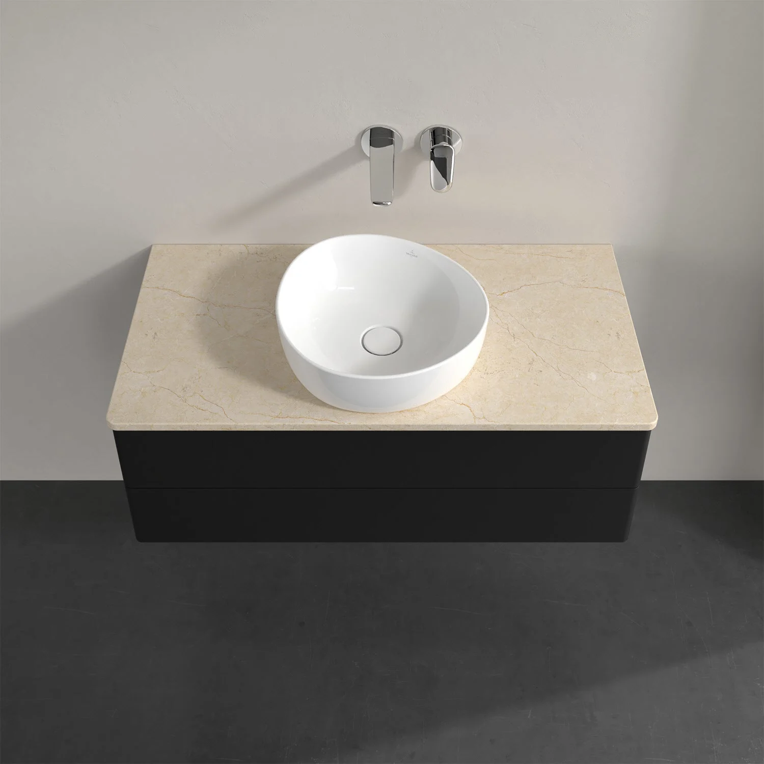 Umywalka z beżową umywalką z góry, Villeroy & Boch