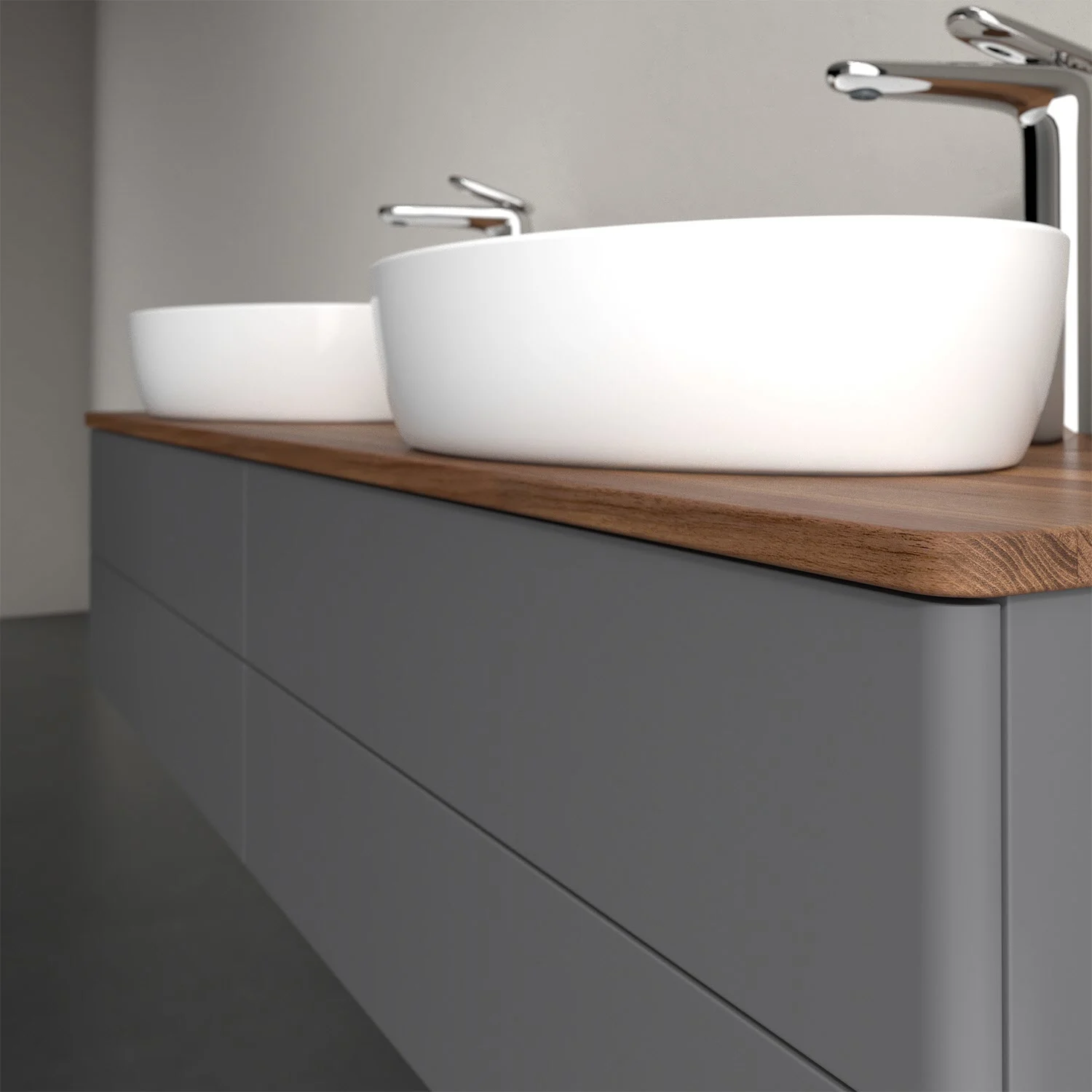 Podwójna umywalka z bateriami, widok z boku, Villeroy & Boch