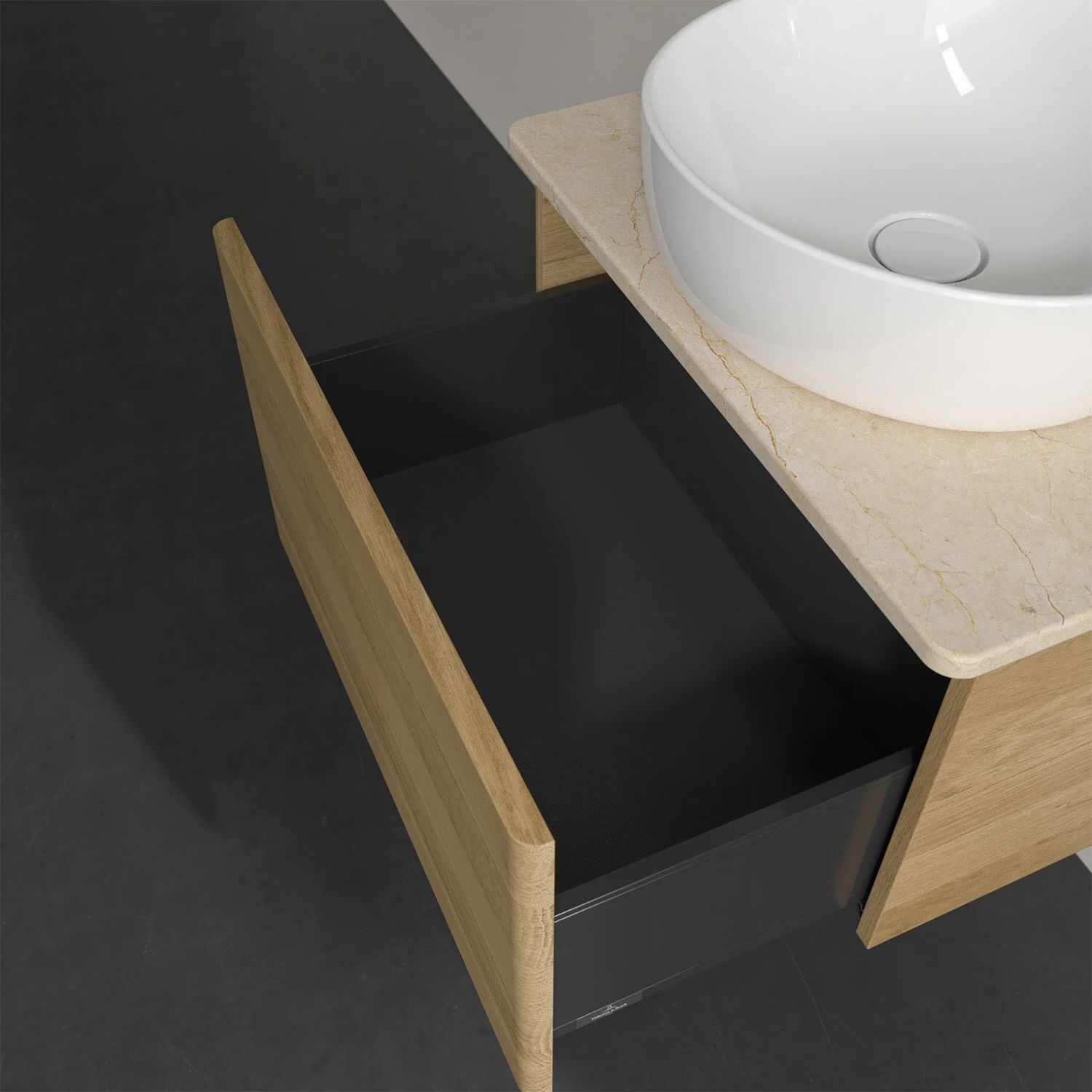 Umywalka z otwartą szufladą w wykończeniu drewnianym, Villeroy & Boch