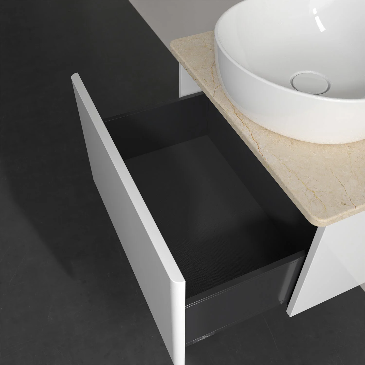 Umywalka z otwartą szufladą, widok z boku, Villeroy & Boch