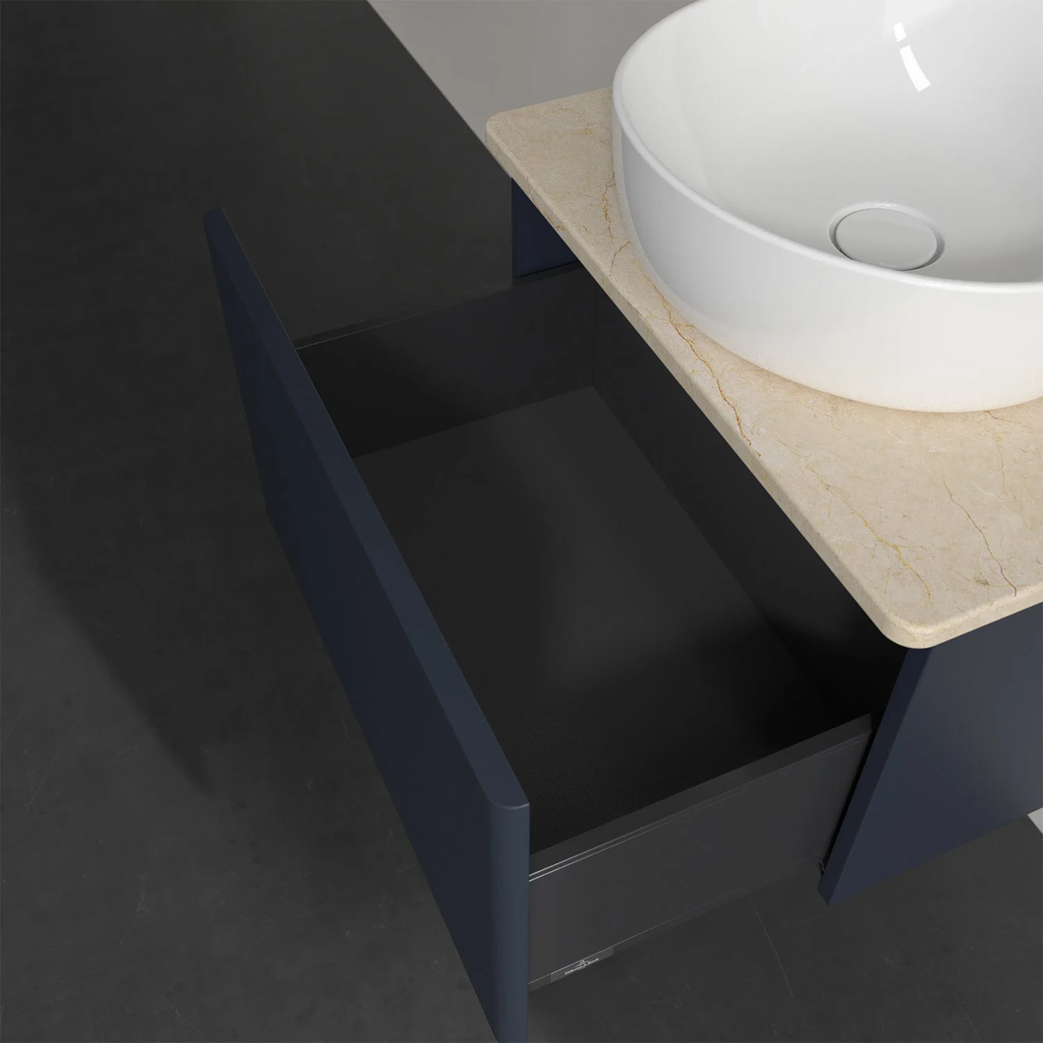 Umywalka z otwartą szufladą, widok z boku, Villeroy & Boch