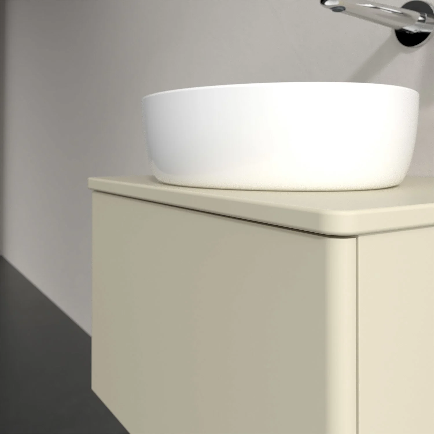 Beżowa umywalka z białą umywalką nablatową, Villeroy & Boch