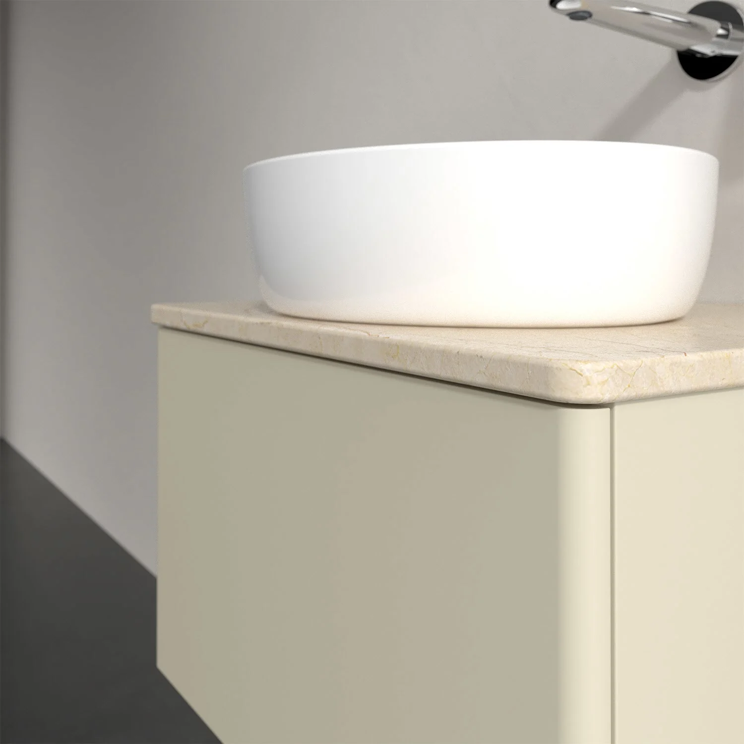 Umywalka na kremowej szafce w łazience, Villeroy & Boch
